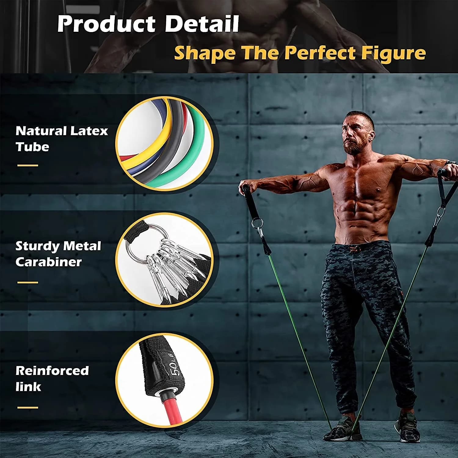 Premium Home Gym with Anti-Slip, Workout Bands-5 Level Fitness Bands - Multicolor Rubber Model DE4D99