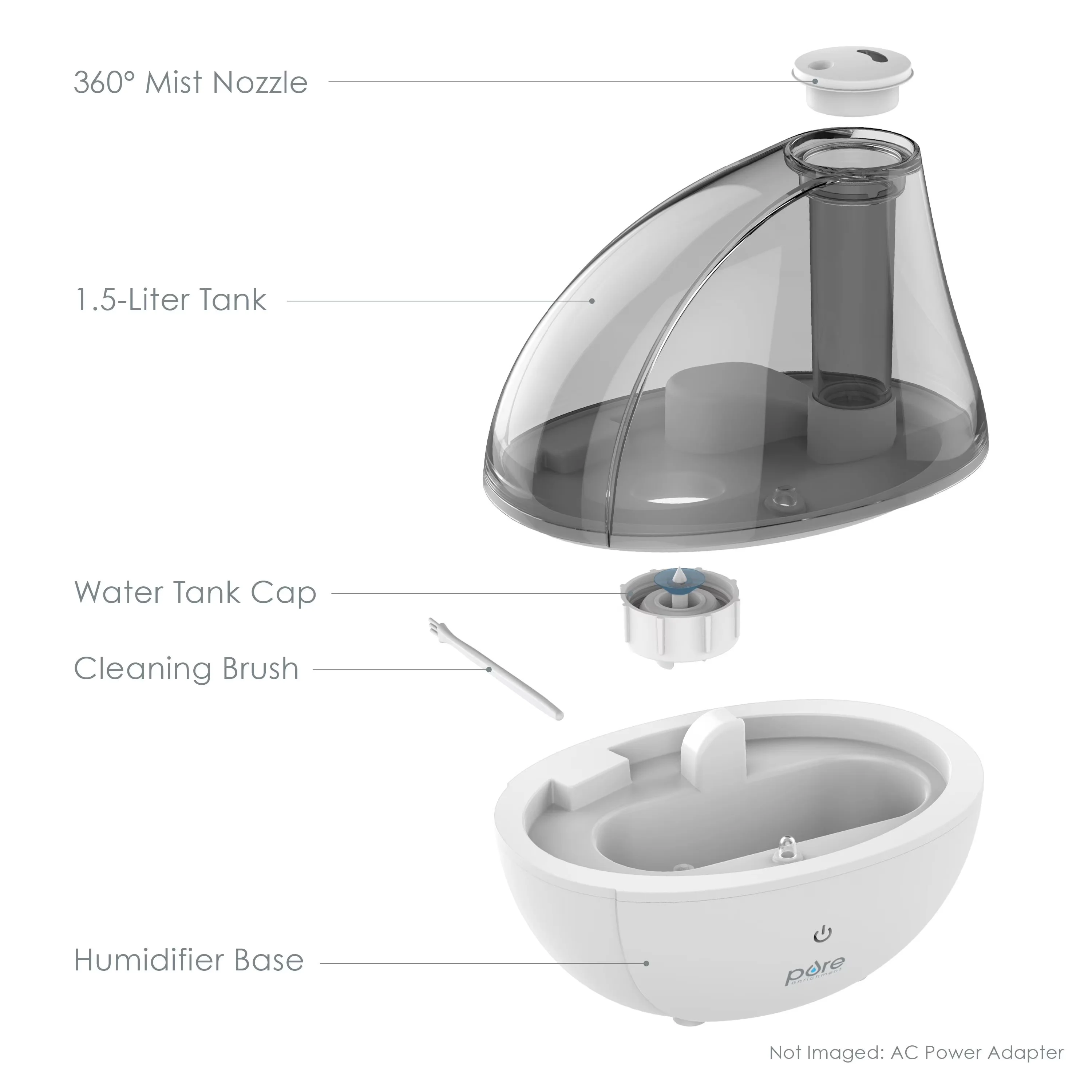 Stylish Humidifier with Water Level Indicator, Silver - Gray MistAire - Durable Build Model 3F0840