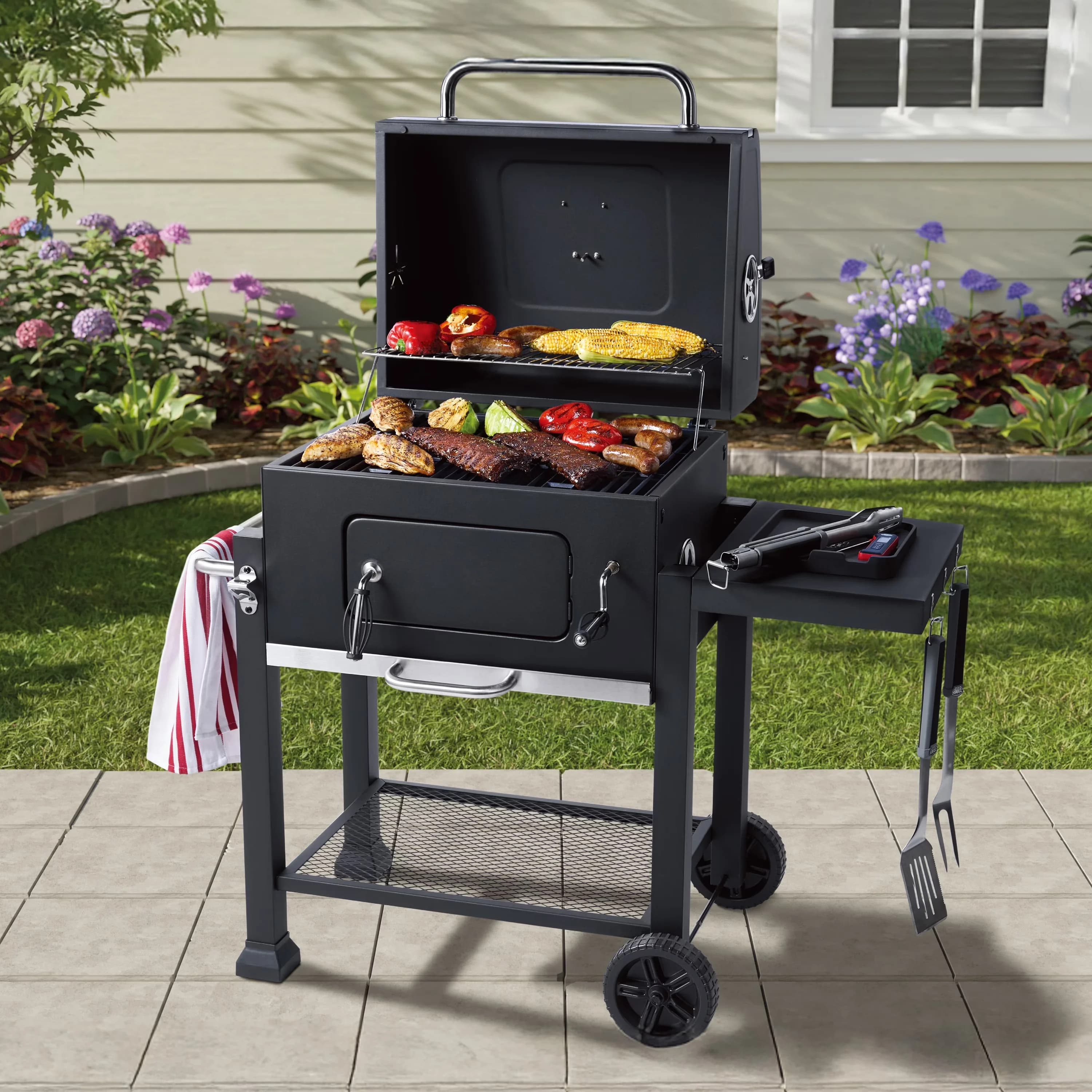 Charcoal Grill Compact with Removable Ash Catcher, Adjustable Air Vents, Charcoal Basket - Steel Black Model C51F95