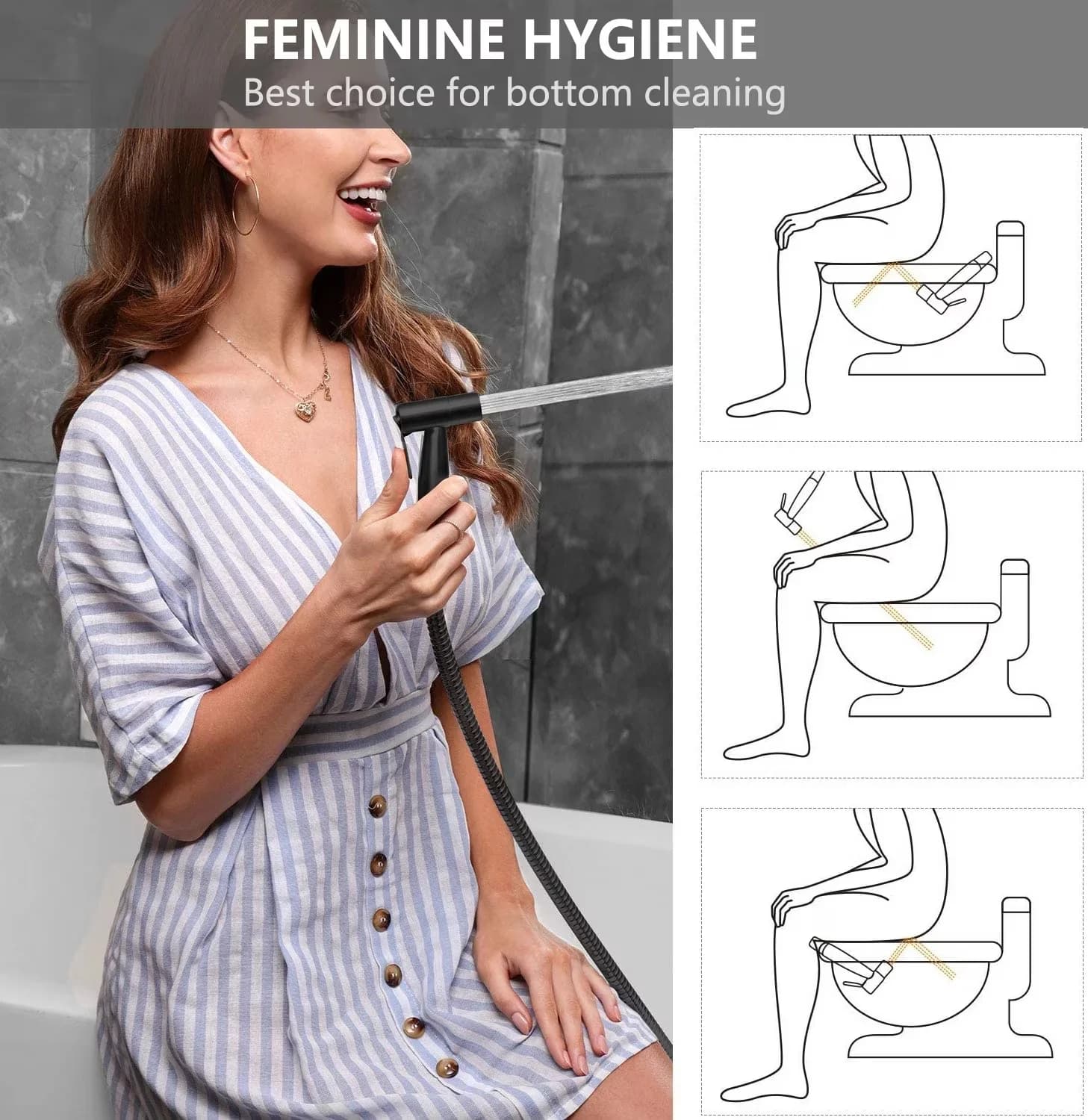 Versatile Plumbing with Easy Installation, Handheld Bidet Sprayer - Sus 304 Stainless Steel Black Model 6695A3