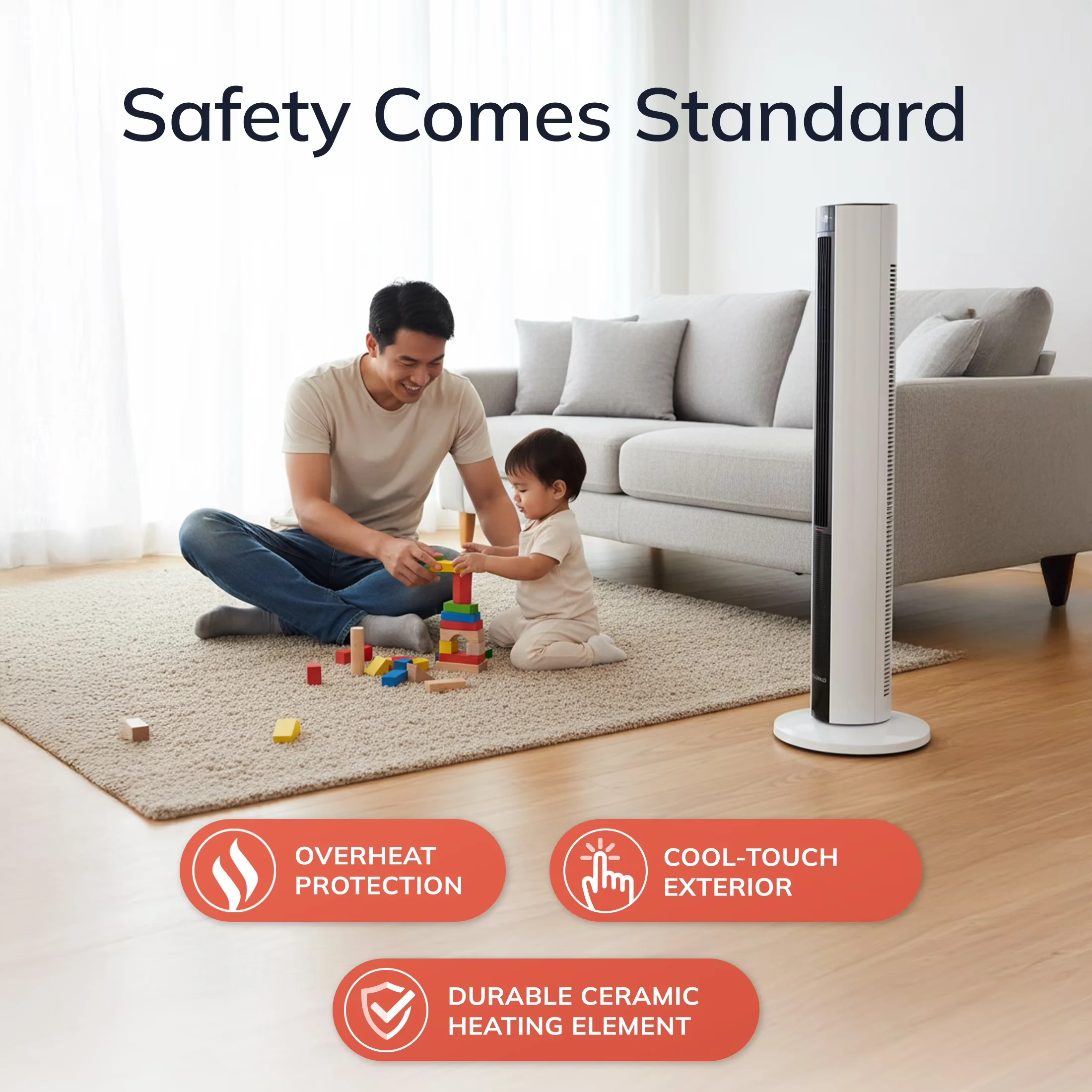 Quality Portable And Electric Space Heater with 1500W, Timer, Remote Controlled - White 41.88 x 12.5 x 12.5 Model D8F476