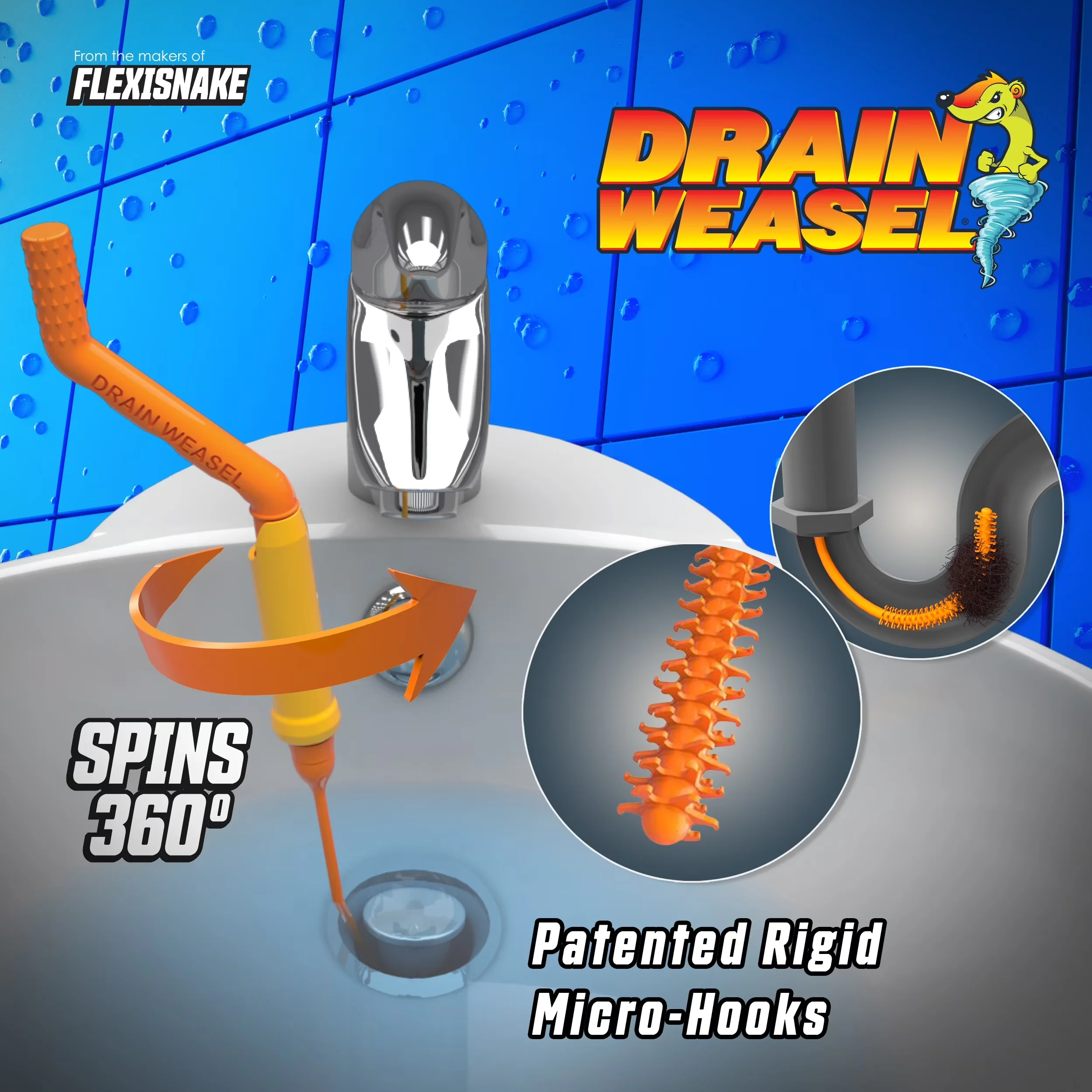 Essential Plumbing with Easy Clean, Starter Kit 2 Pack, Drain Weasel Pro Snake Hair Clog Remover - 18" Model 52A4BD