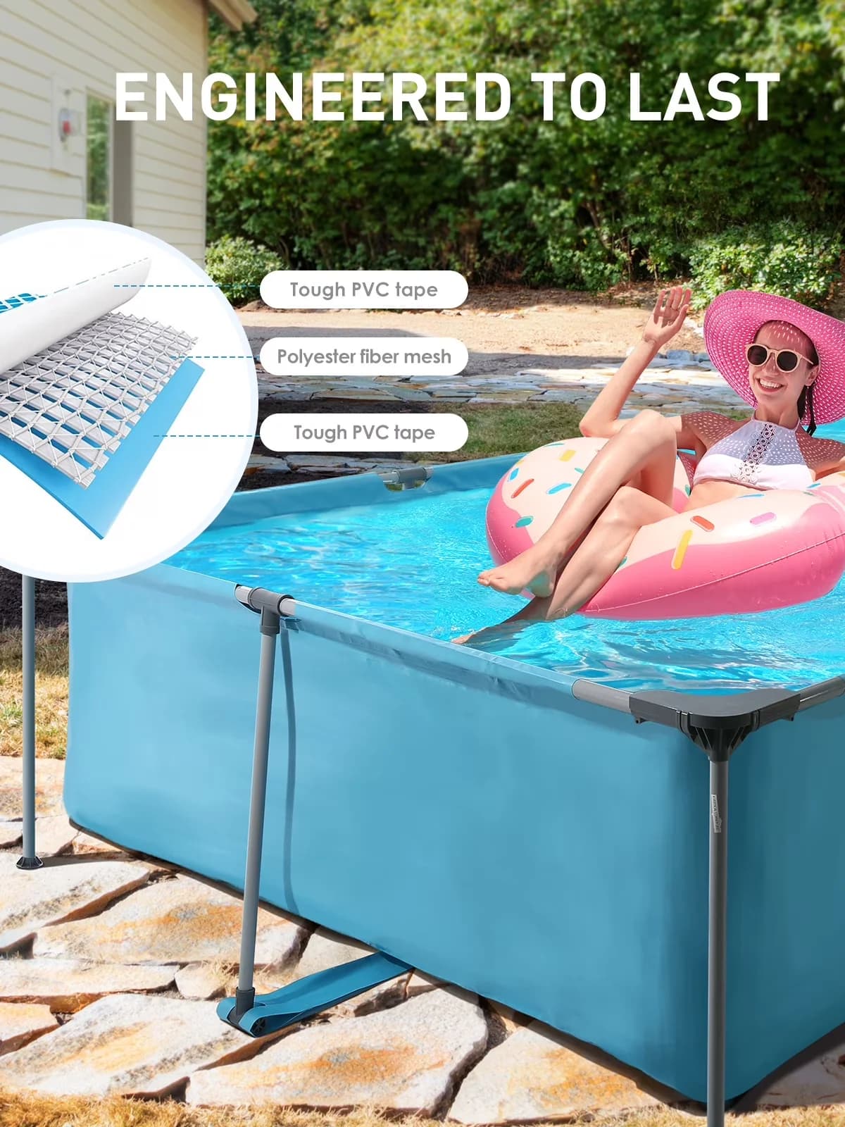 Sleek Above Ground Pool with Puncture Resistant - Blue 15FT - Sleek Profile Model B0A4A5