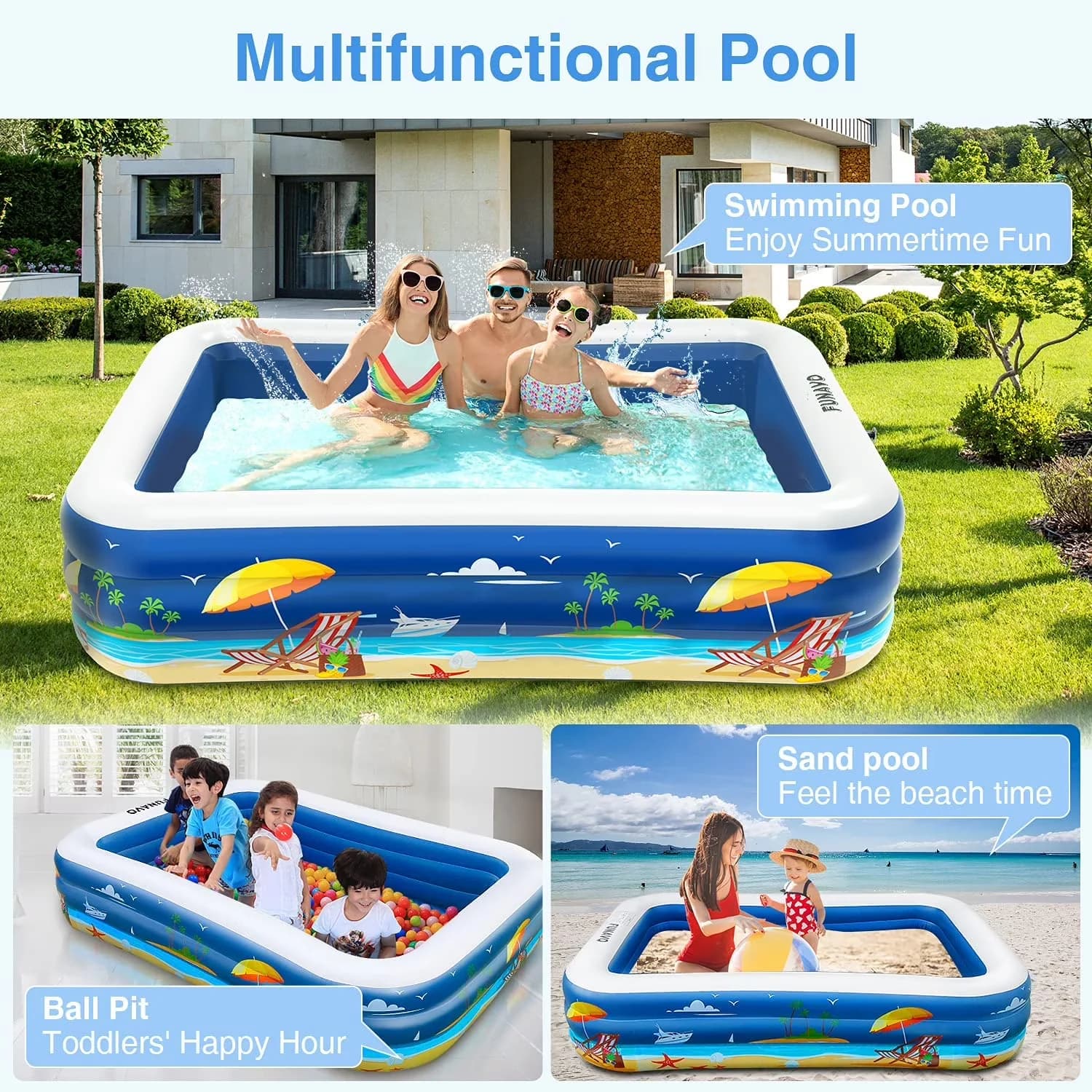 Professional Inflatable Pool with Puncture Resistant - Blue Rectangle - Premium Collection Model 79A1E6