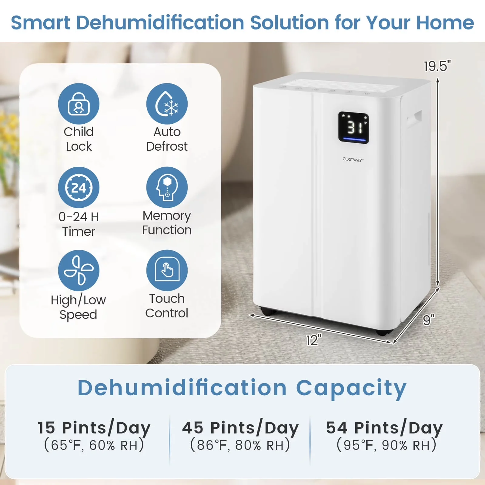 Dehumidifier Efficient with Smart Technology Capable, Automatic Shut-Off, 16-Pint(DOE) - White Model C17F74