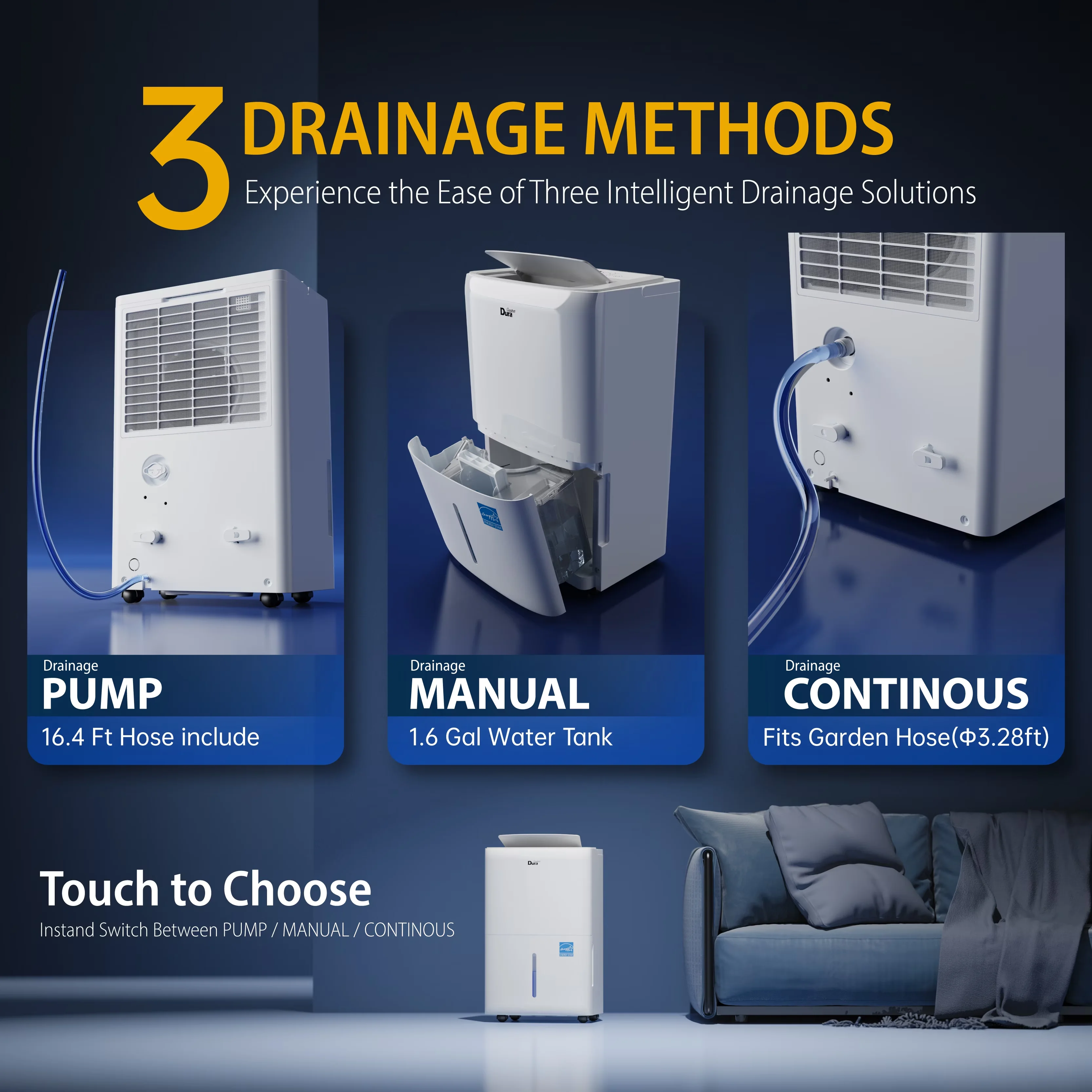 Dehumidifier Professional with Built-In Pump - White for Home - Long-Lasting Performance Model 044169