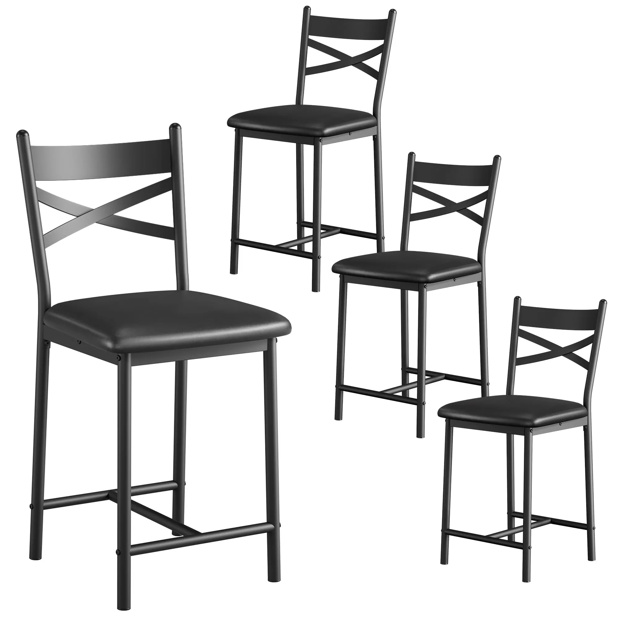 Patio Chair Essential with Back and Thick Cushion, Modern 26-Inch Counter Height Chairs - Metal, Engineered Wood, Pu Leather Brown... Model 4DC342