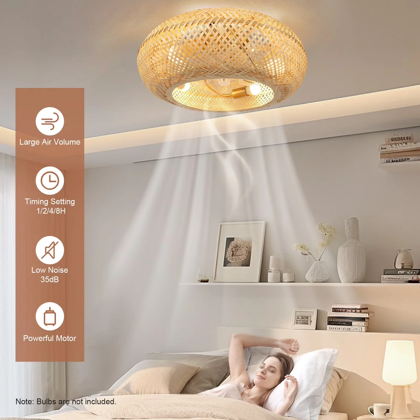 Professional Ceiling Fan with 110V, Remote Controlled - Woven Rattan Gold Model 3ADA6F