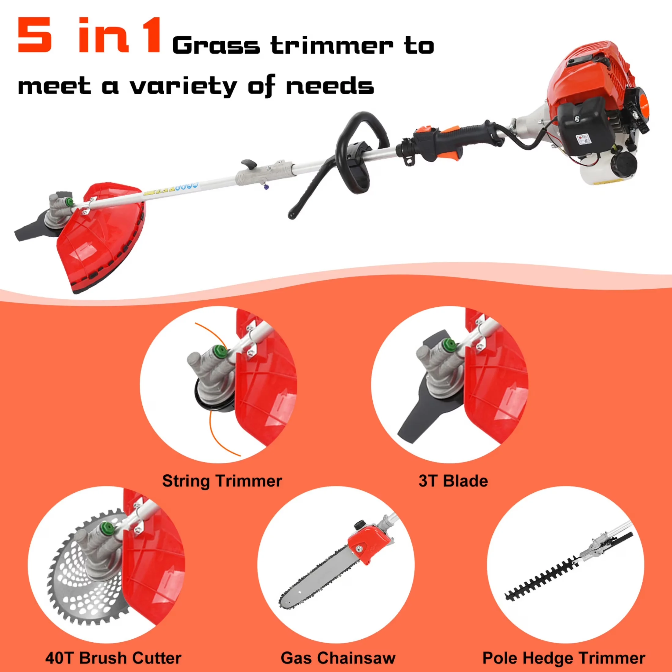 String Trimmer Stylish with Attachment Capable, Gas Pole Saw - Red for Garden Model 04F8ED