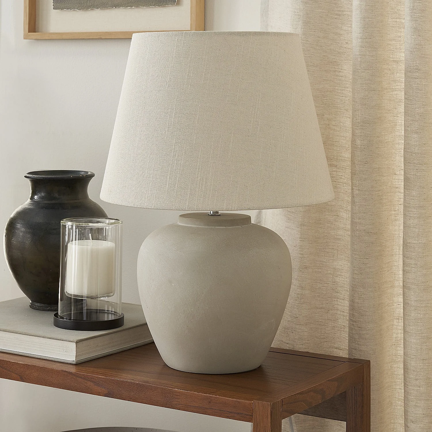 Compact Table Lamp with Incandescent, Transitional, 20" Light Grey Ceramic Pot Transitional - Ceramic Gray Model 0E5BEA