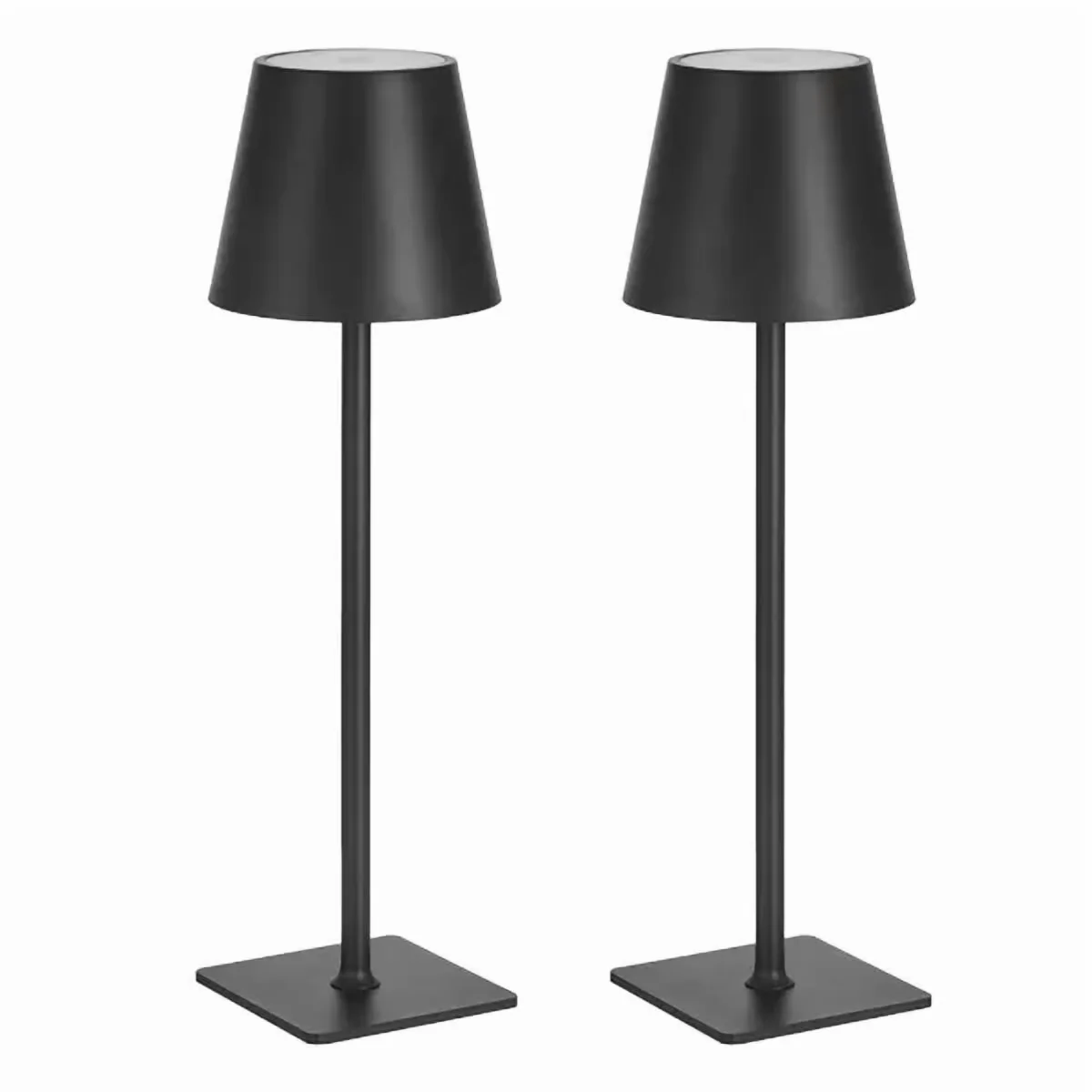 Durable Lamp Set with Battery, Adjustable Height, Cordless Table of 2 - Black Metal Model 1A409D