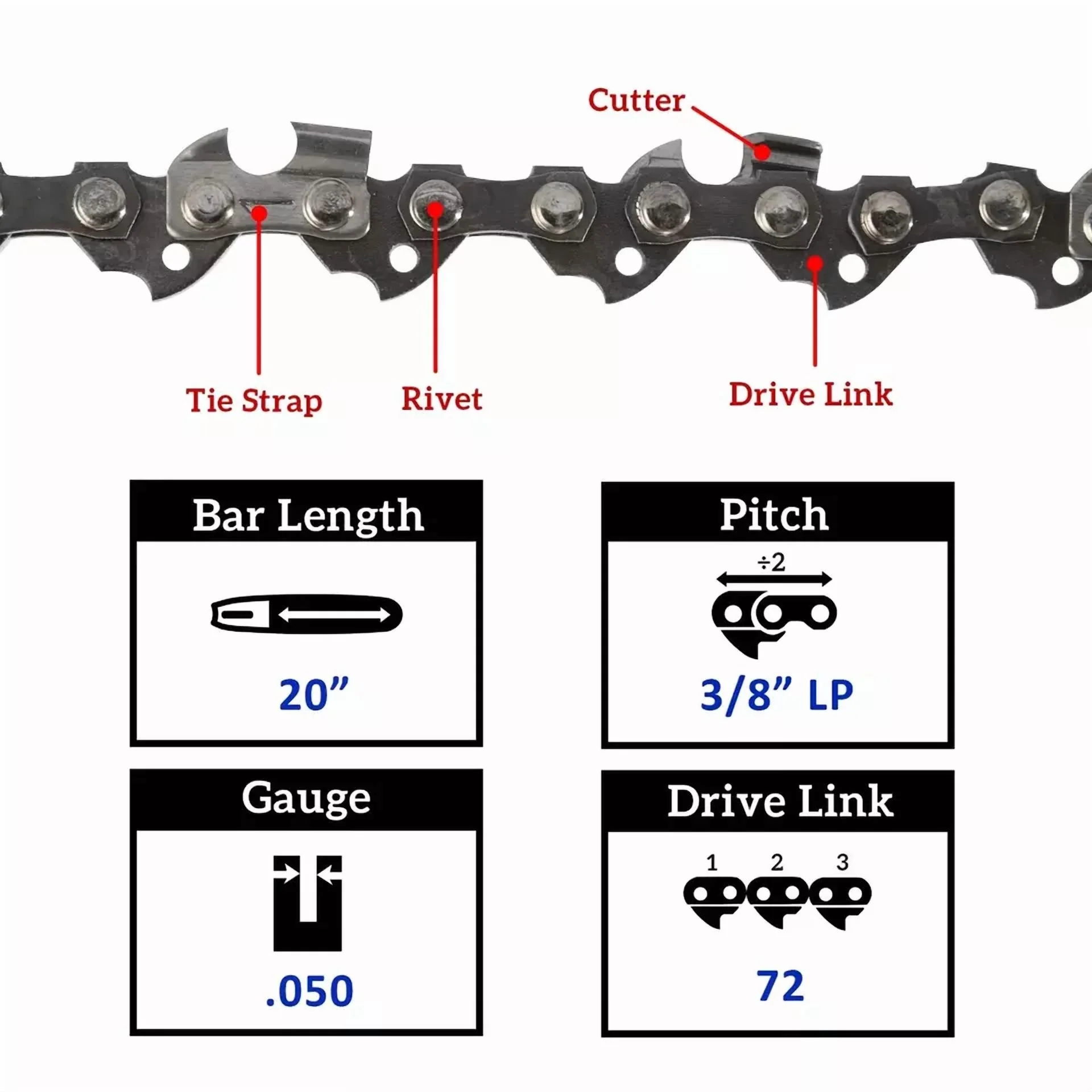 Quality Replacement Parts Accessory with Useful for both indoor and outdoor use., 2Pcs Chainsaw Chain - Model 5C58F5