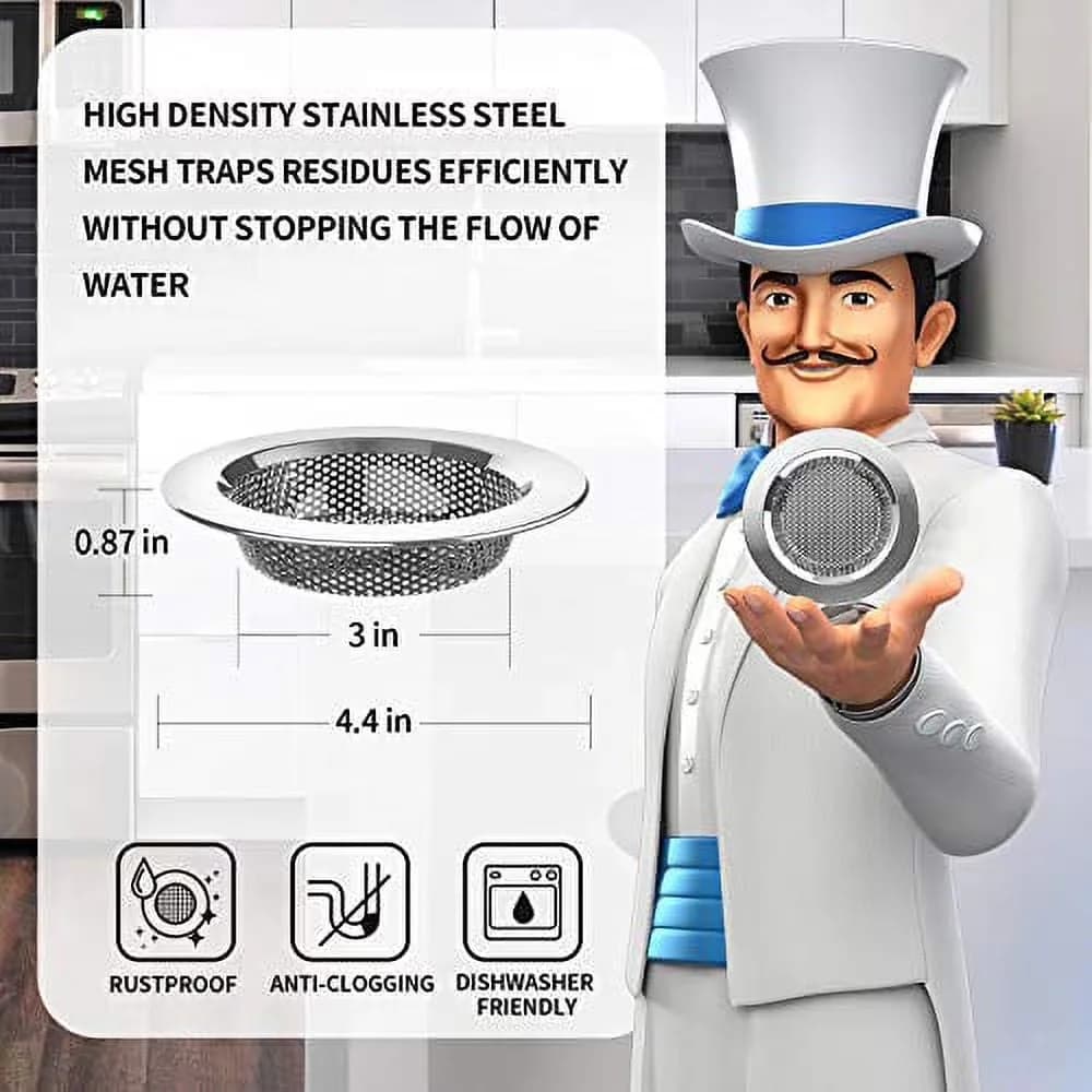 Classic Bathroom Renovation with Pack of 3, Dishwasher Safe, Stainless Steel Sink Drain Strainer - Silver Stainless Steel Model 323948