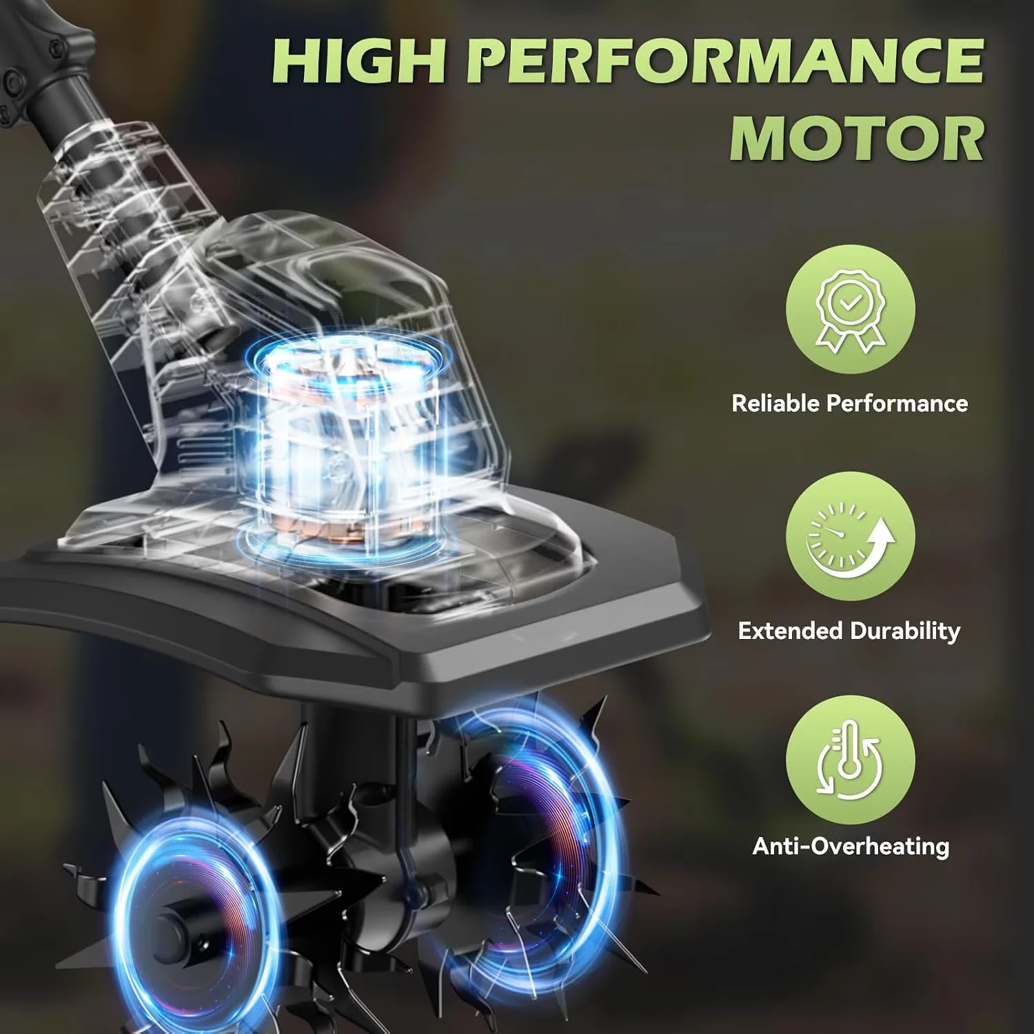 Durable Trillers Cultivator with Battery, 21V, 2×4.0Ah Batteries & Fast Charger - Model 06BFBF