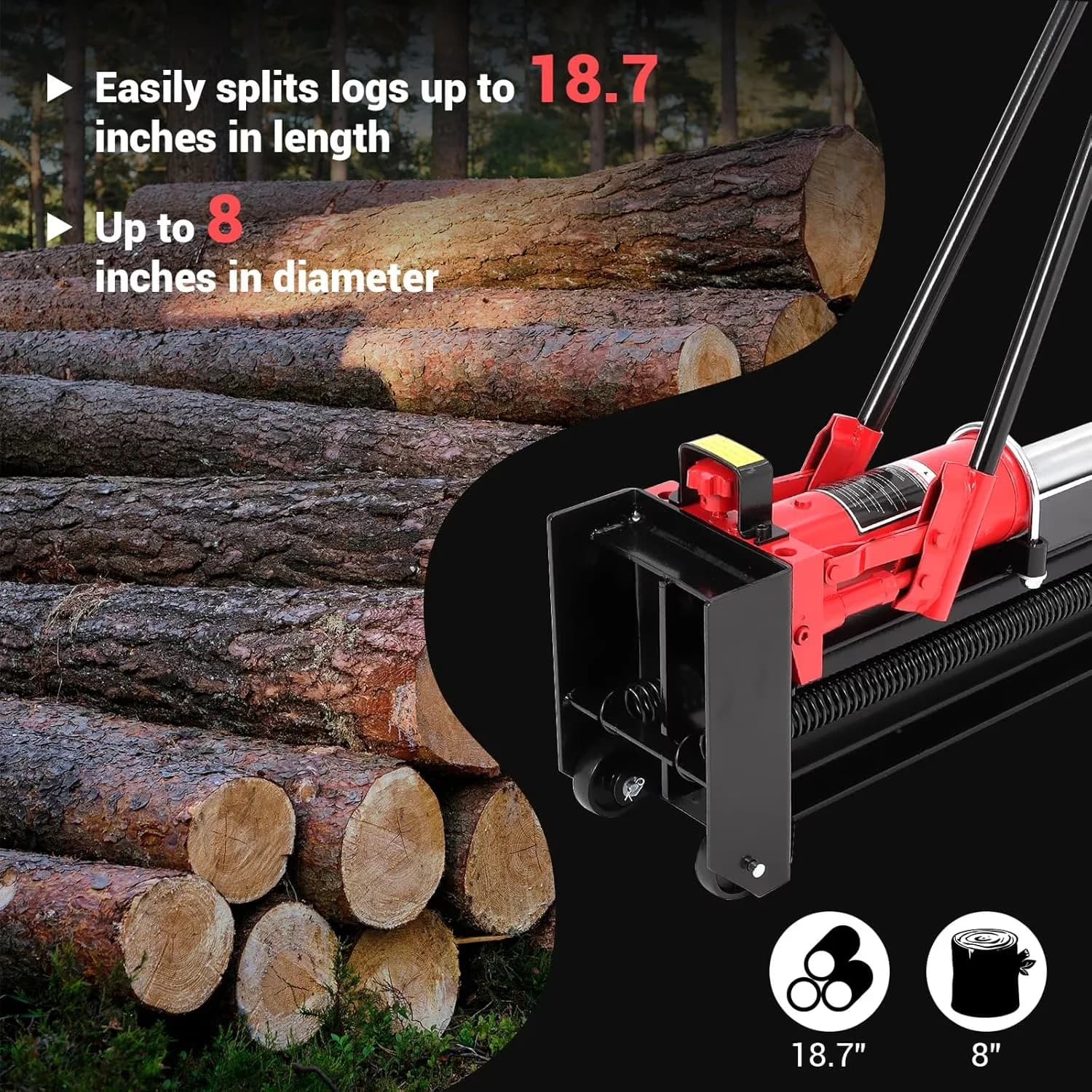 Logsplitter Premium with Wheeled, Effortless 12 Ton Log Splitter, Two-Speed Manual Splitter - Model BE6FDA