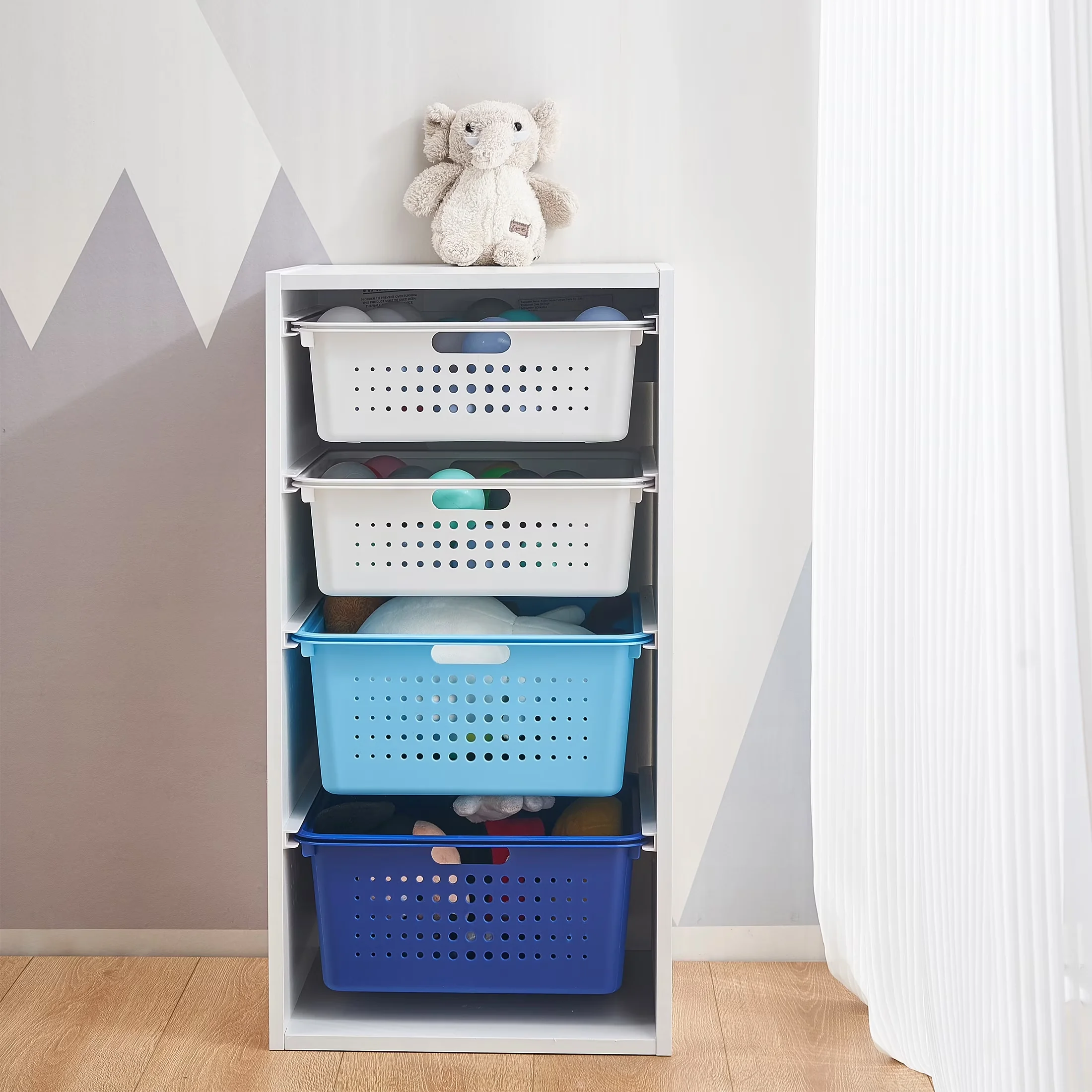 Efficient Garage Storage Supply with 4 Bins, Blue - Blue Engineered Wood Model B2D5FD