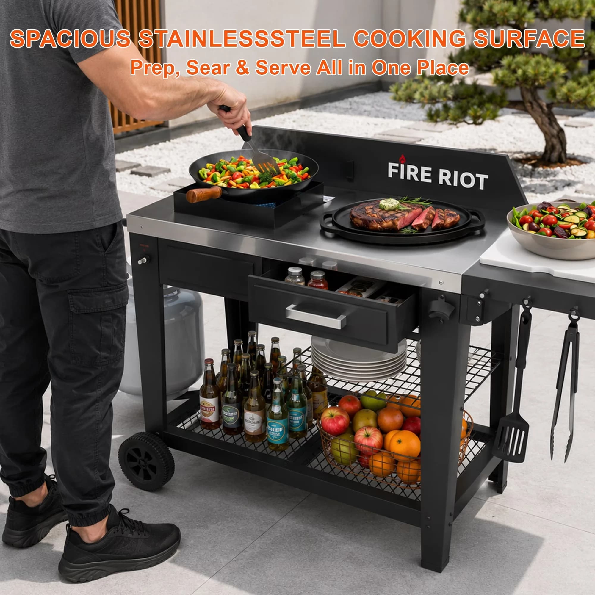 Classic Outdoor Fryer with 50000 BTU, Adjustable Regulator - Black Stainless Steel Model 2AAEDB