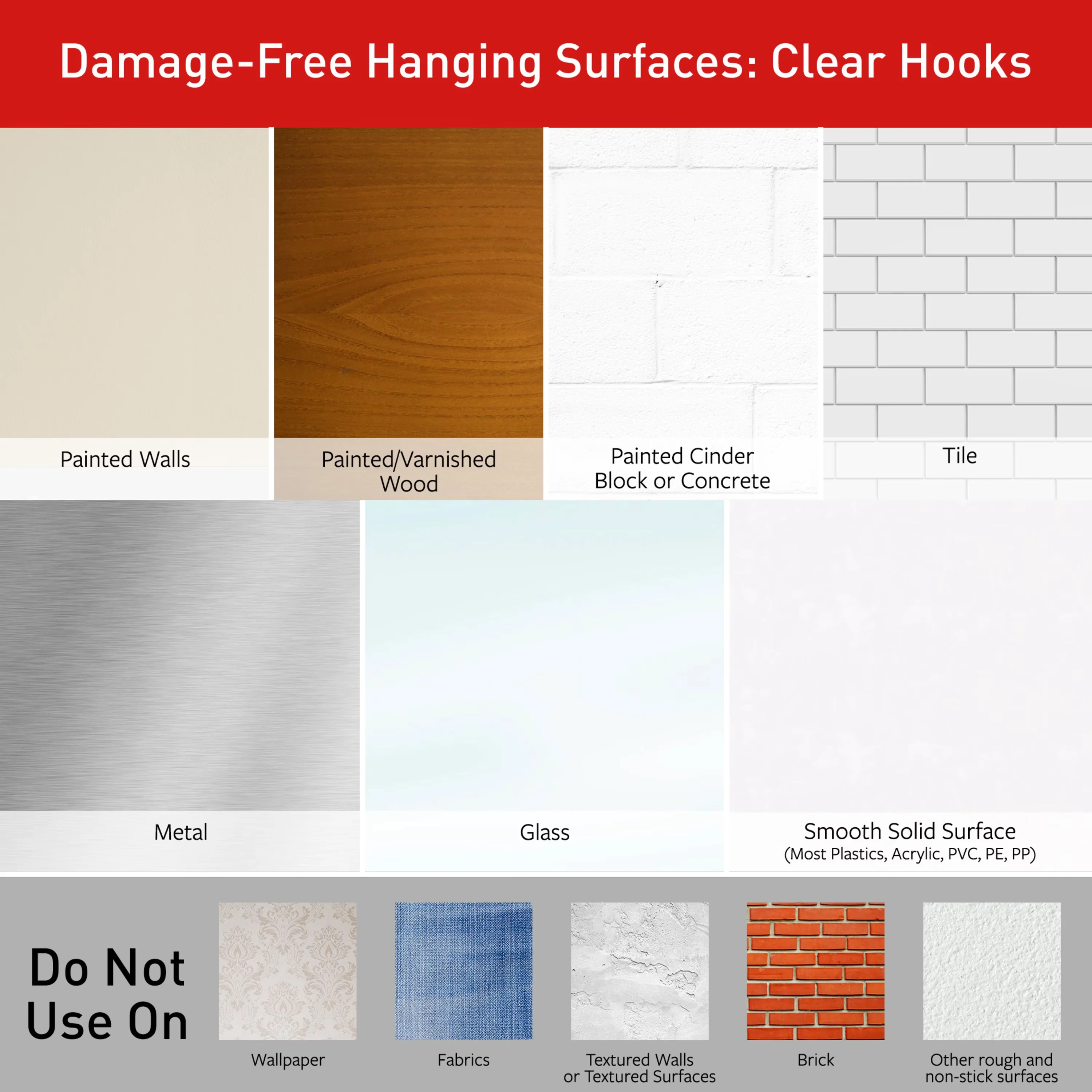 Modern Damage-Free Hanging with Easy Installation, Clear Hooks Damage Free Hardware Hooks, 10 Pack - Plastic Clear Model CD06E8