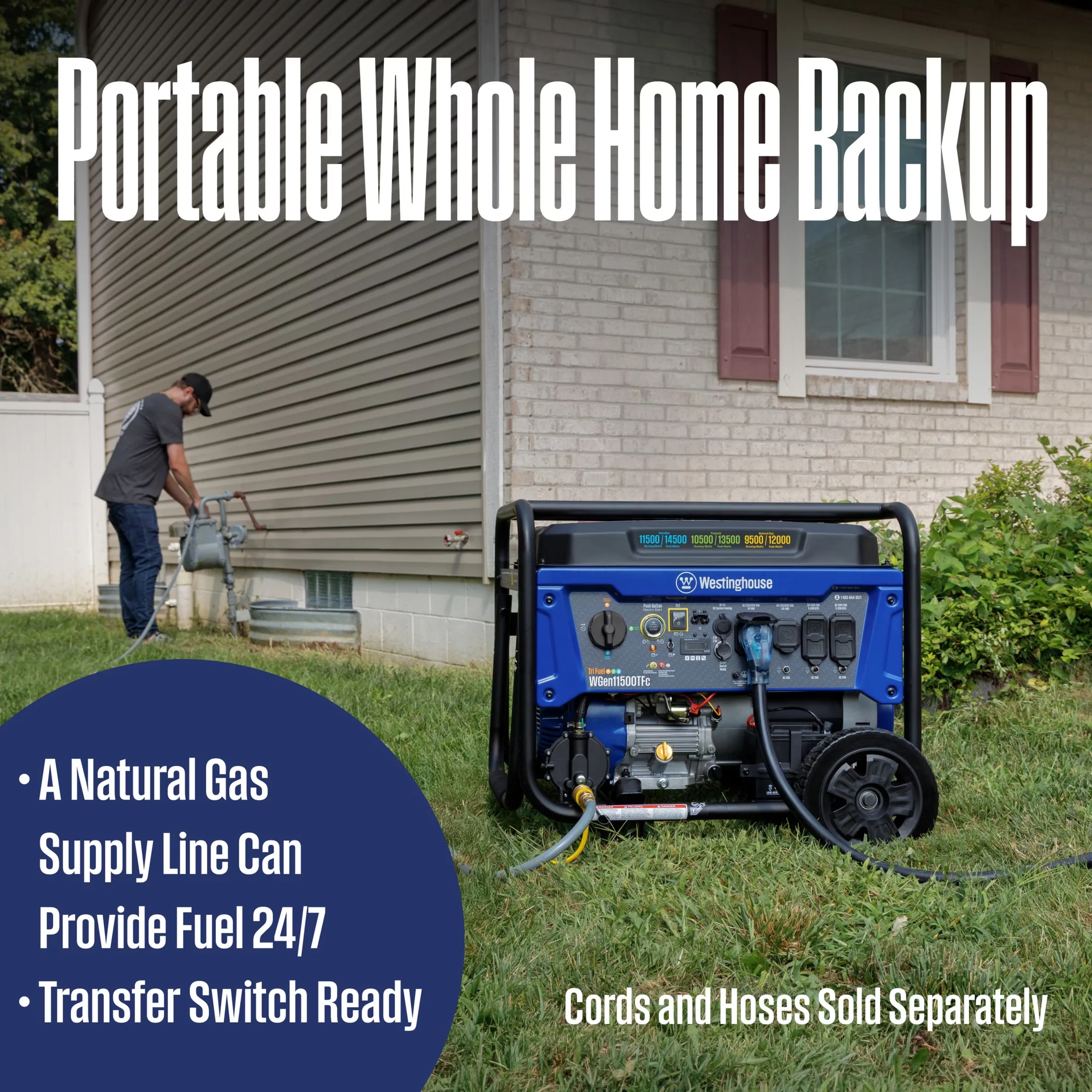 Generator Durable with CO Sensor, 14500 Watt Tri-Fuel Portable for Daily Use - Model FACCFA