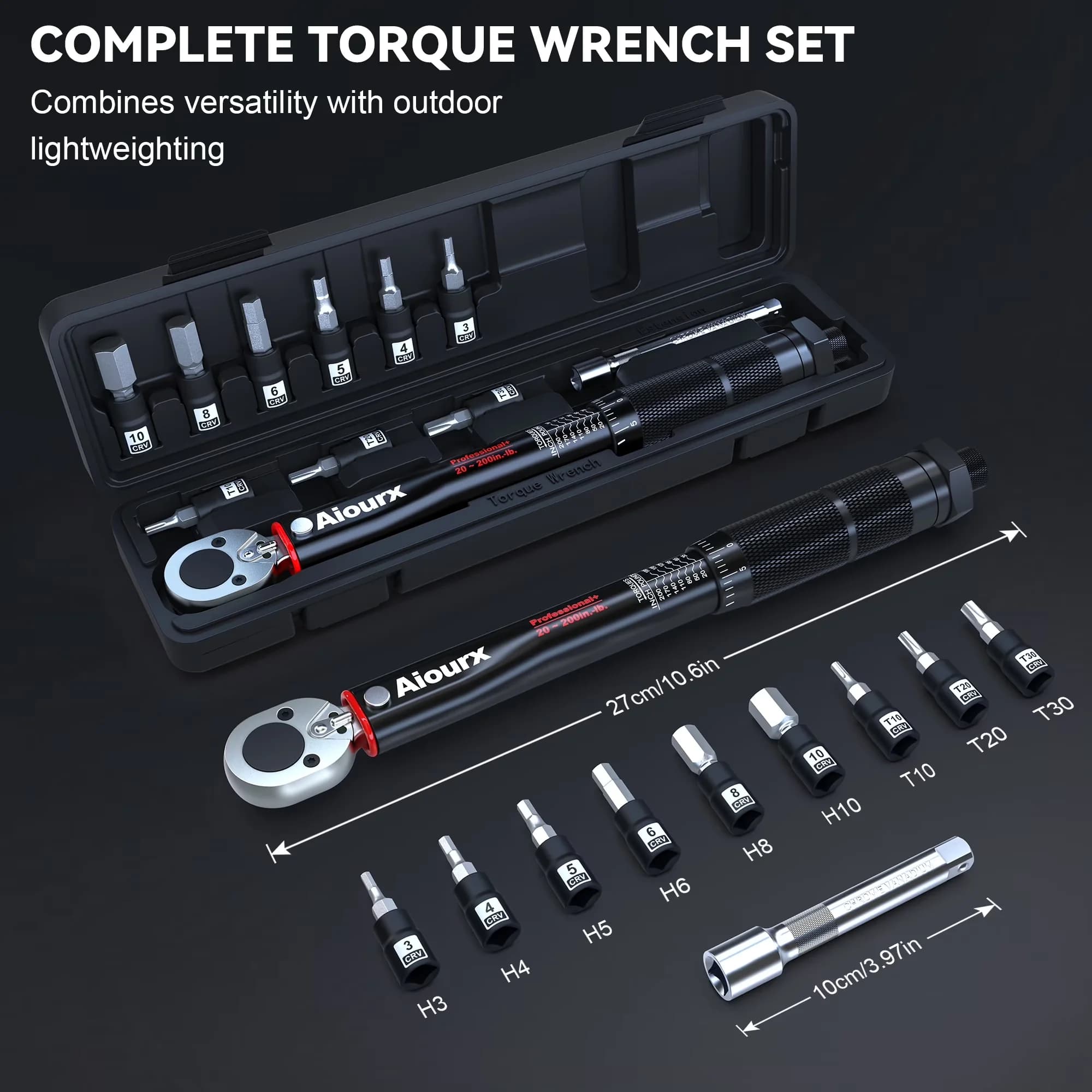 Reliable Hand Tool Set with Reversible, torque wrench 1/4 inch, 1/4 inch torque wrench - Black 11.2 inch / 285 mm Model 38CA7E