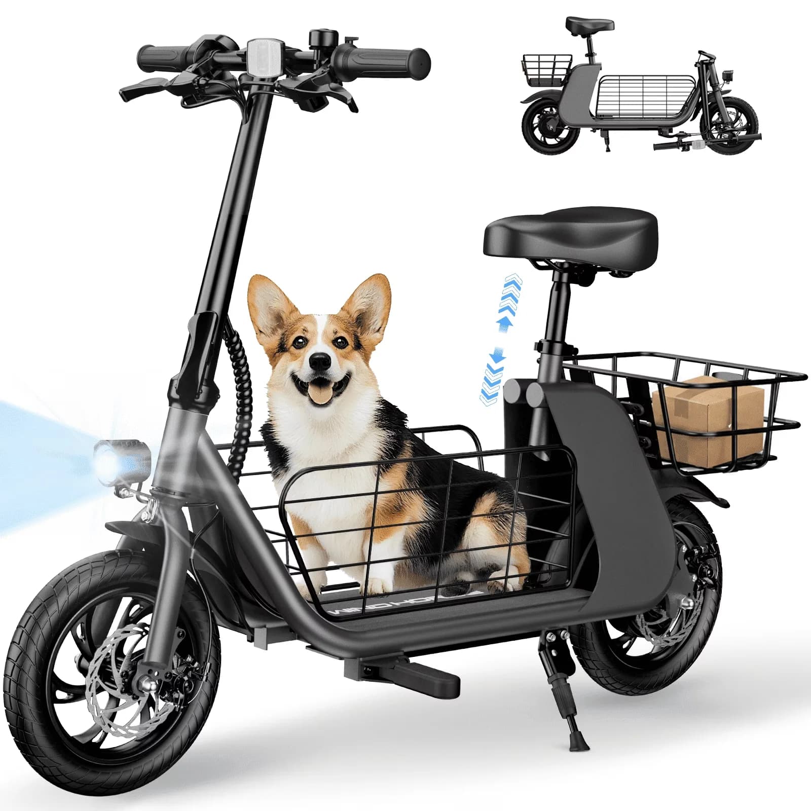 Scooter Innovative with 450W, Headlights - Black With Dual Baskets Carbon Steel Model 02A6F7