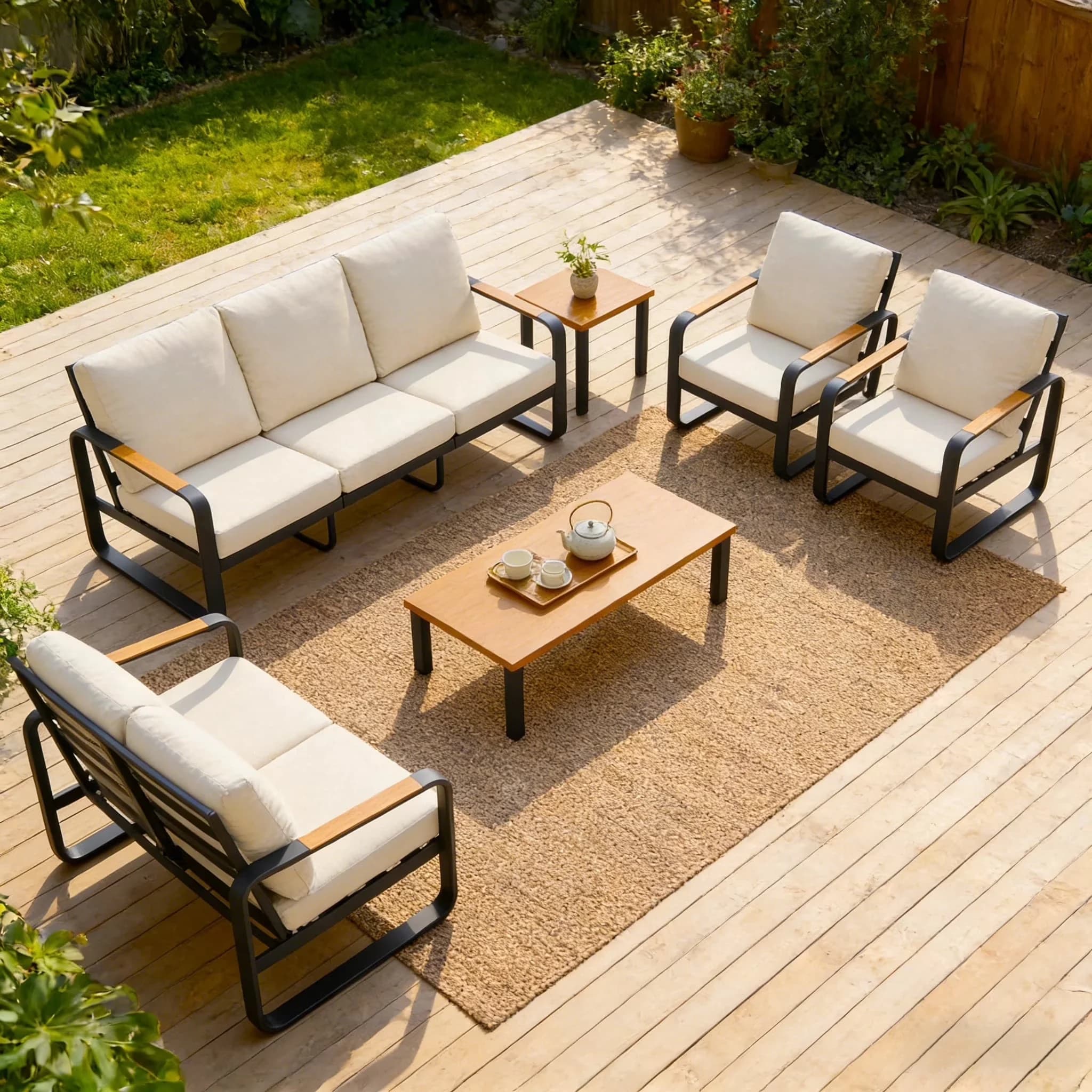 Patio Conversation Set Reliable with 6 Piece Sets, Coffee Table & Thick Cushions, Outdoor Furniture - Metal, Fabric White Model 8422EB