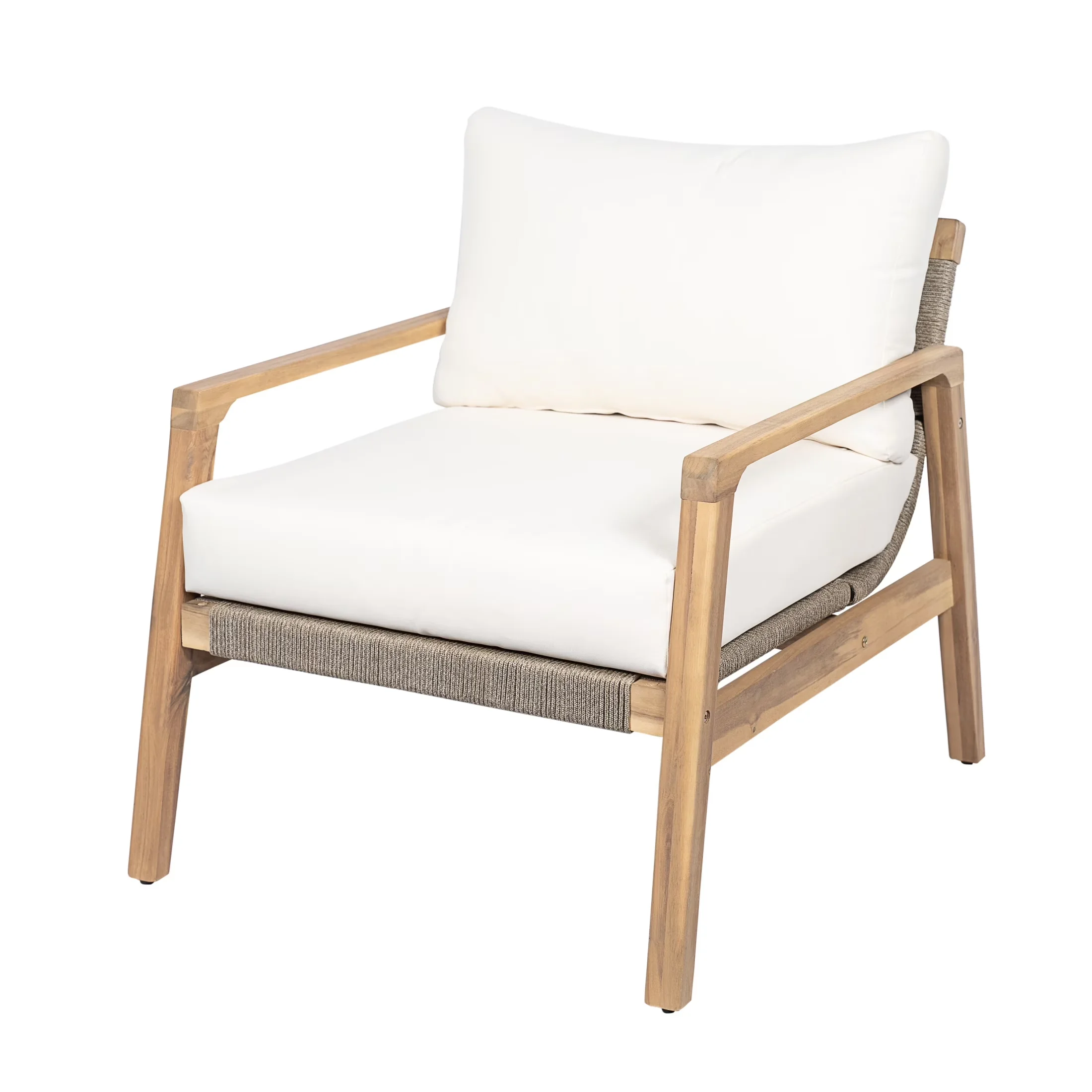 Patio Chair Classic with Rustic/Lodge, Removable Cushion Cover - White Acacia Wood + Rope + Cushion Model 41CC1A