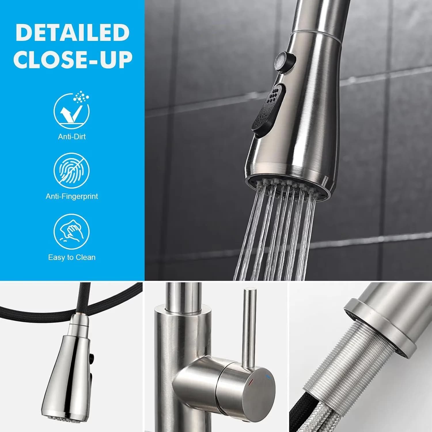 Essential Plumbing with 360 Degree Rotation, 360 Degree Swivel - Silver Metal Stretchable for Kitchen, Rv Model F33E2A
