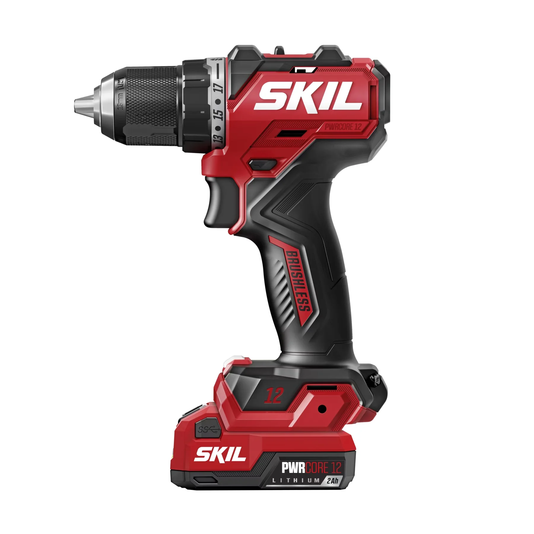 Innovative Drills Driver with Battery, 20W, 12™ Brushless 12V 1/2 In. Compact Drill - Red 1/2 in Model 7F1B10