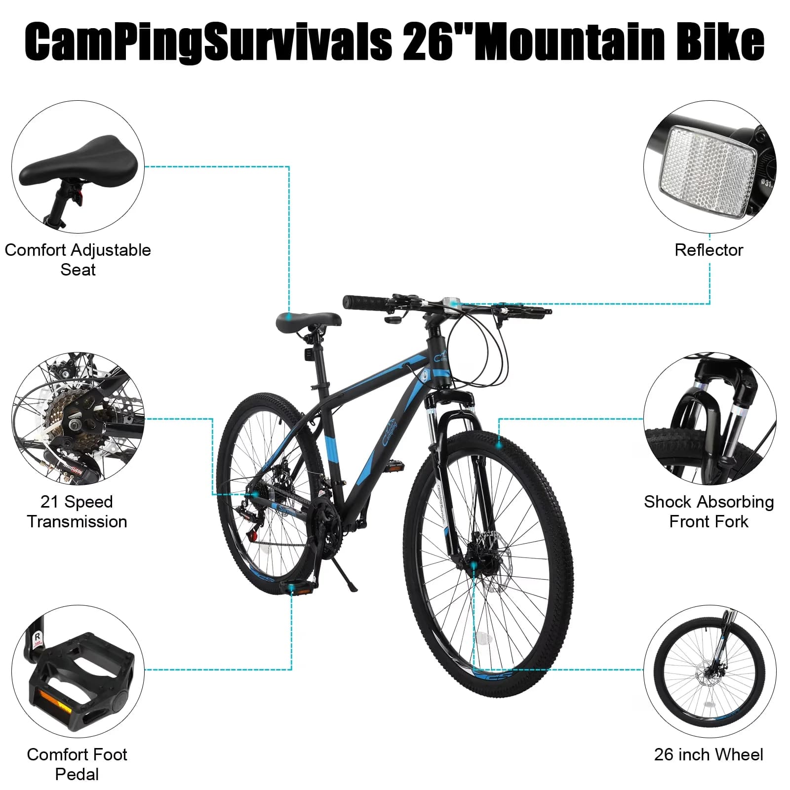 Mountain Bike Efficient with Adjustable Speed, Adjustable Height - Blue Model EDEC3C