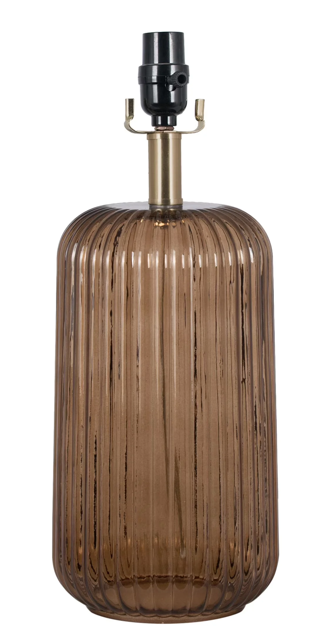 Sleek Table Lamp with Standard Lamps, White Shade and Brown Finish - Brown Glass Model 24E152