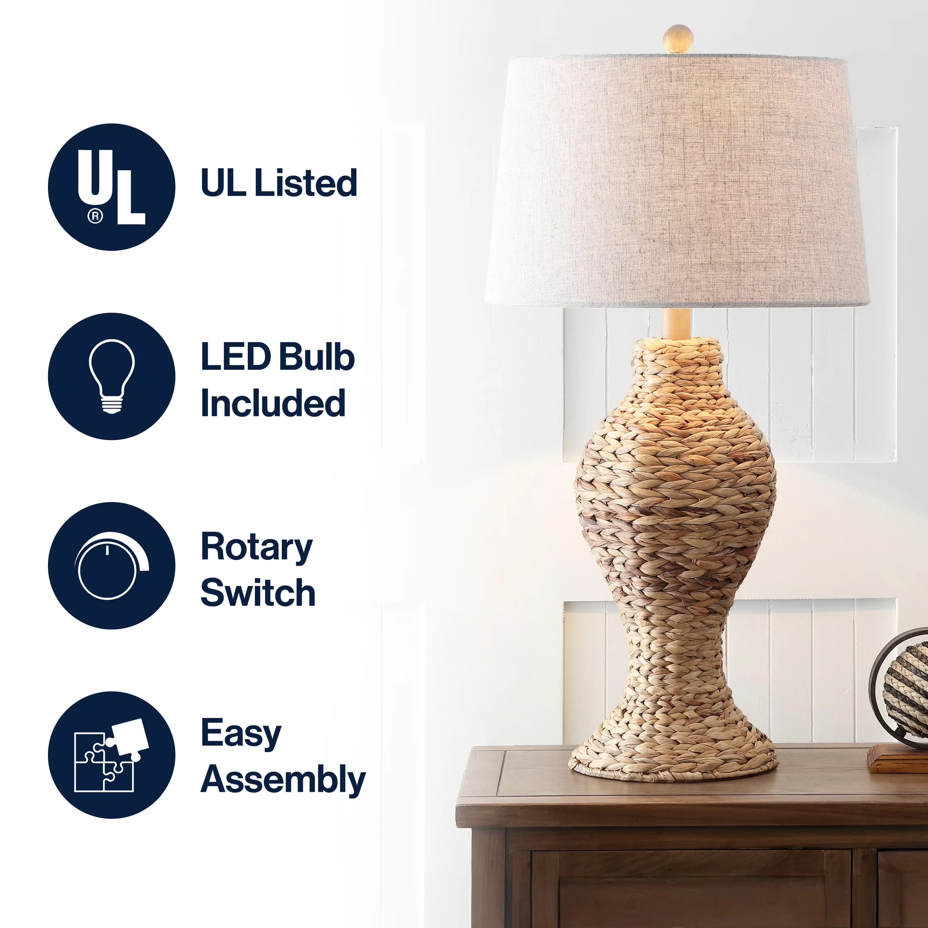 Classic Table Lamp with LED, Accent Lamps, Coastal - Water Hyacinth Brown Model D10B96