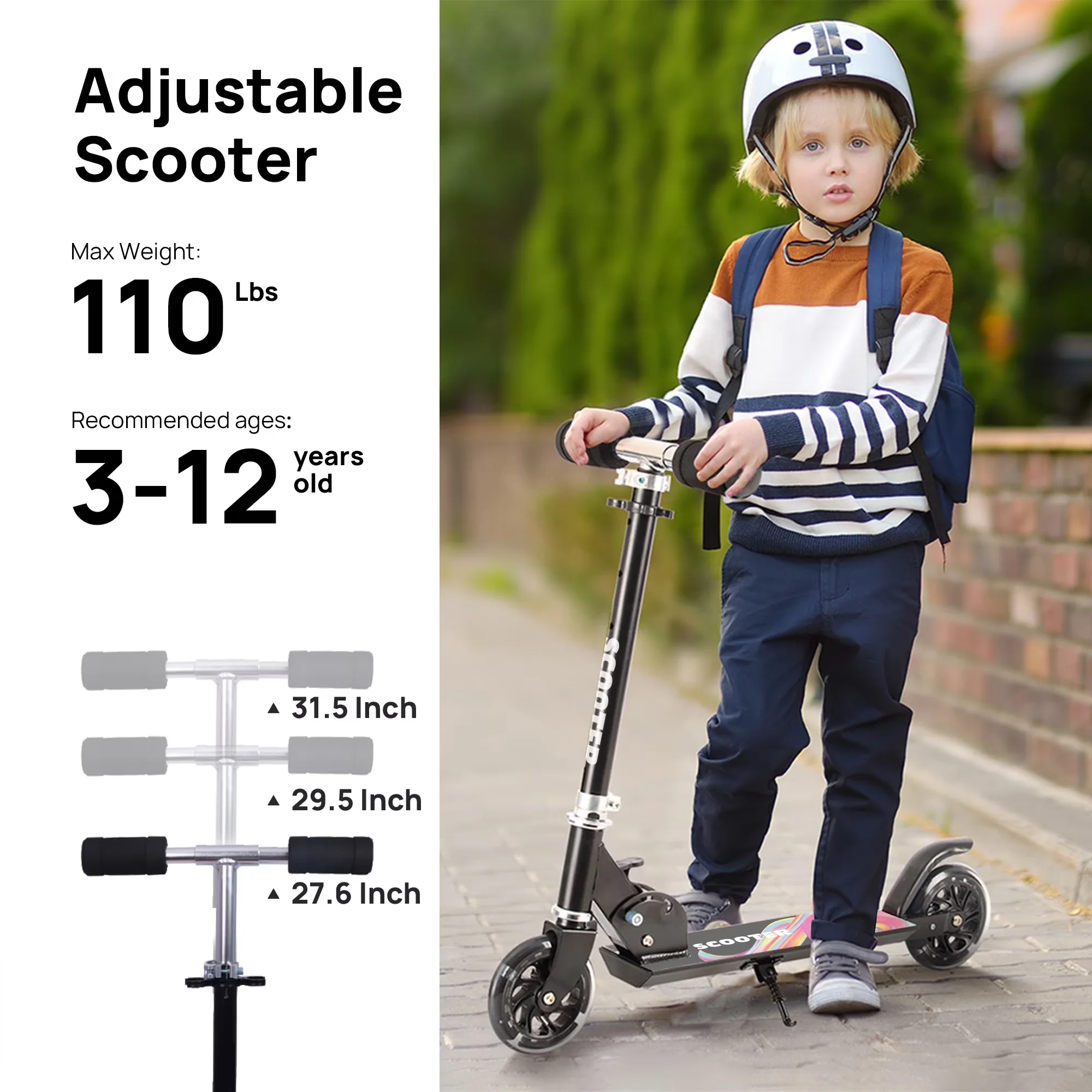 Modern Scooter with Foldable, Lightweight, Toys - Black Aluminum 6-12 for General Purpose Model 8E0E3E