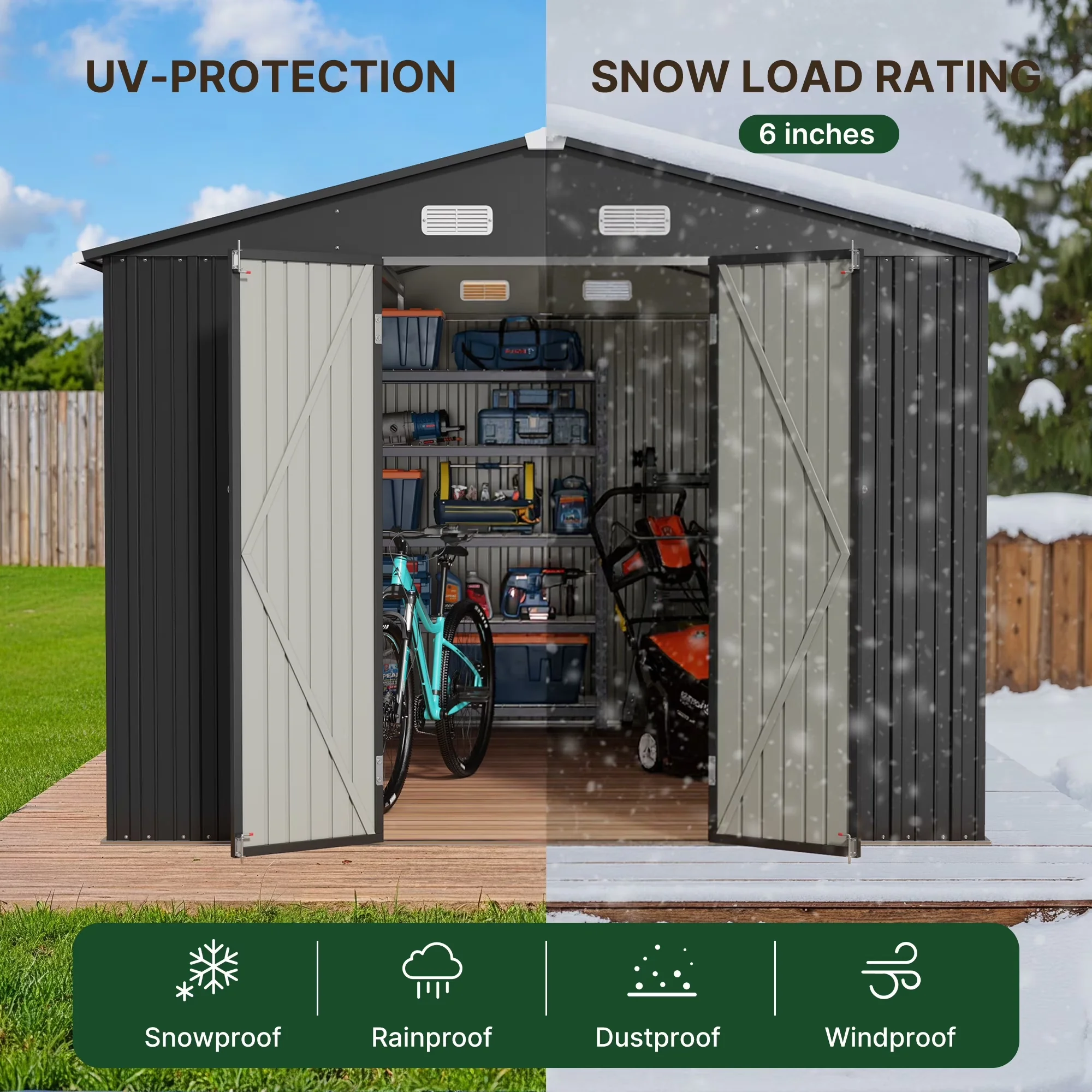 Shed Innovative with Lockable Door, 10 x 10 FT Sheds and Outdoor Storage - Metal Gray for Garden Model 69296D