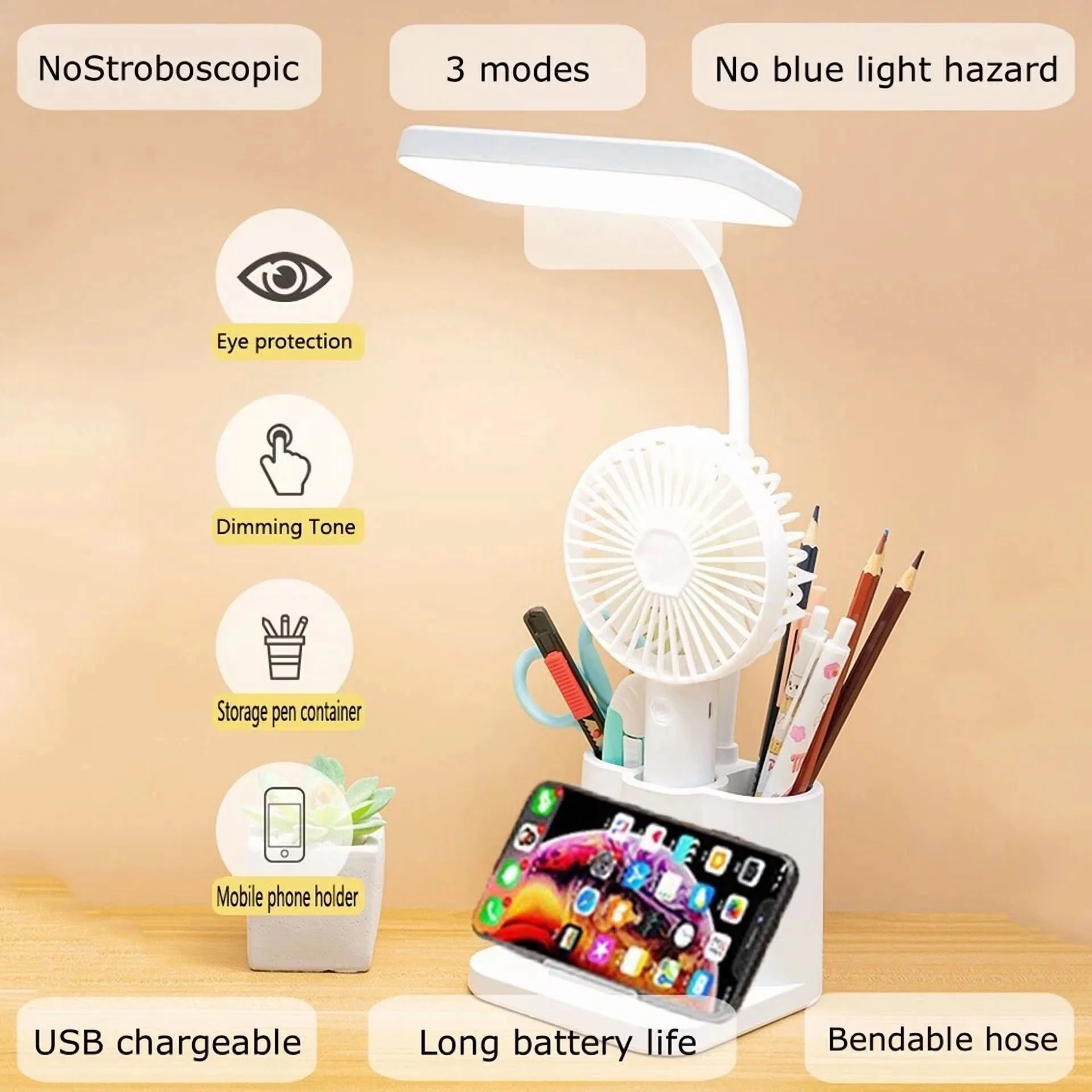 Desk Lamp Efficient with LED, Dimmable, Touch Sensor - White Light for Daily Use Model 96F109