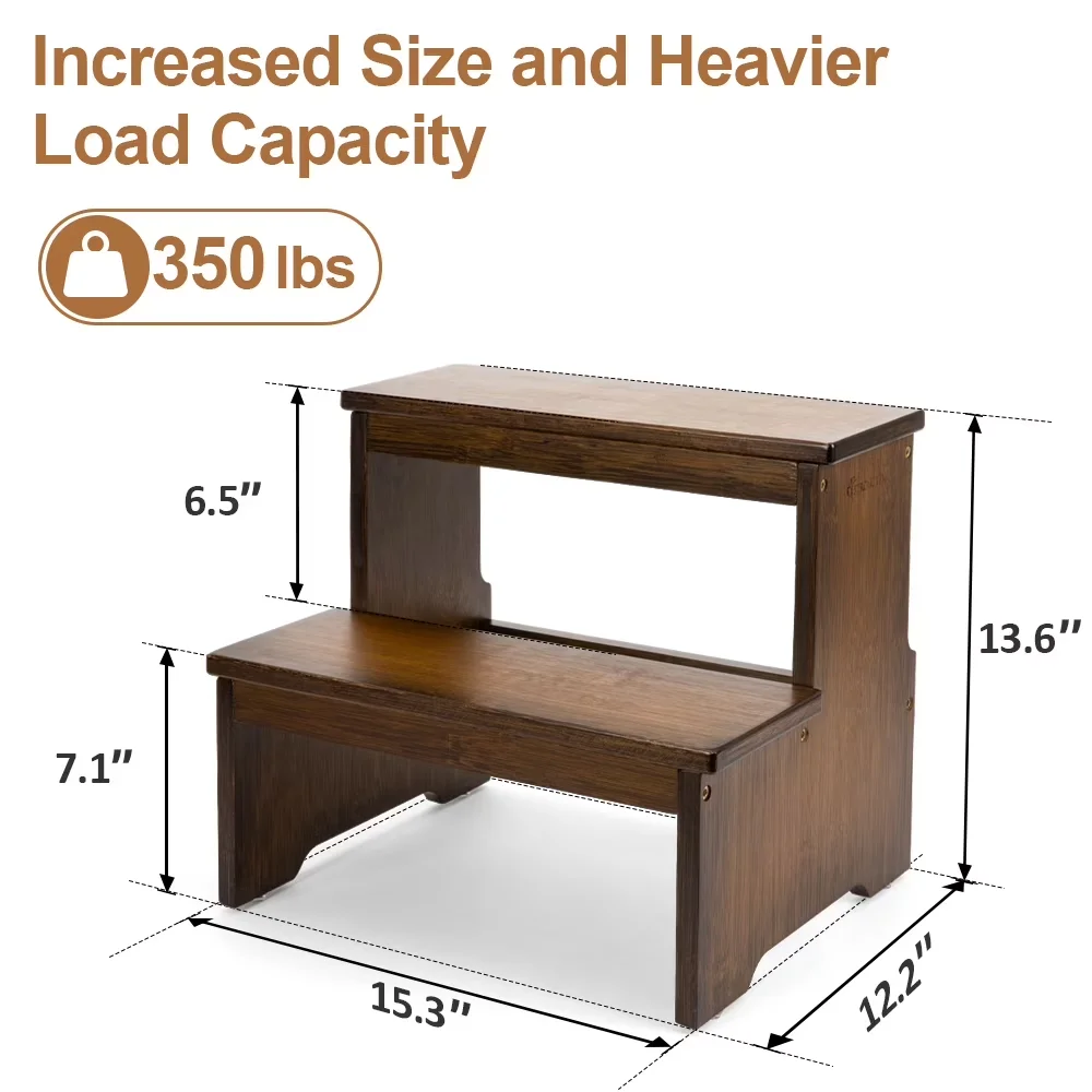 Quality Ladders And Step Stool with Anti-Slip, Bamboo Two-Step, Anti-Slip Bottom - Bamboo Model DB1F49