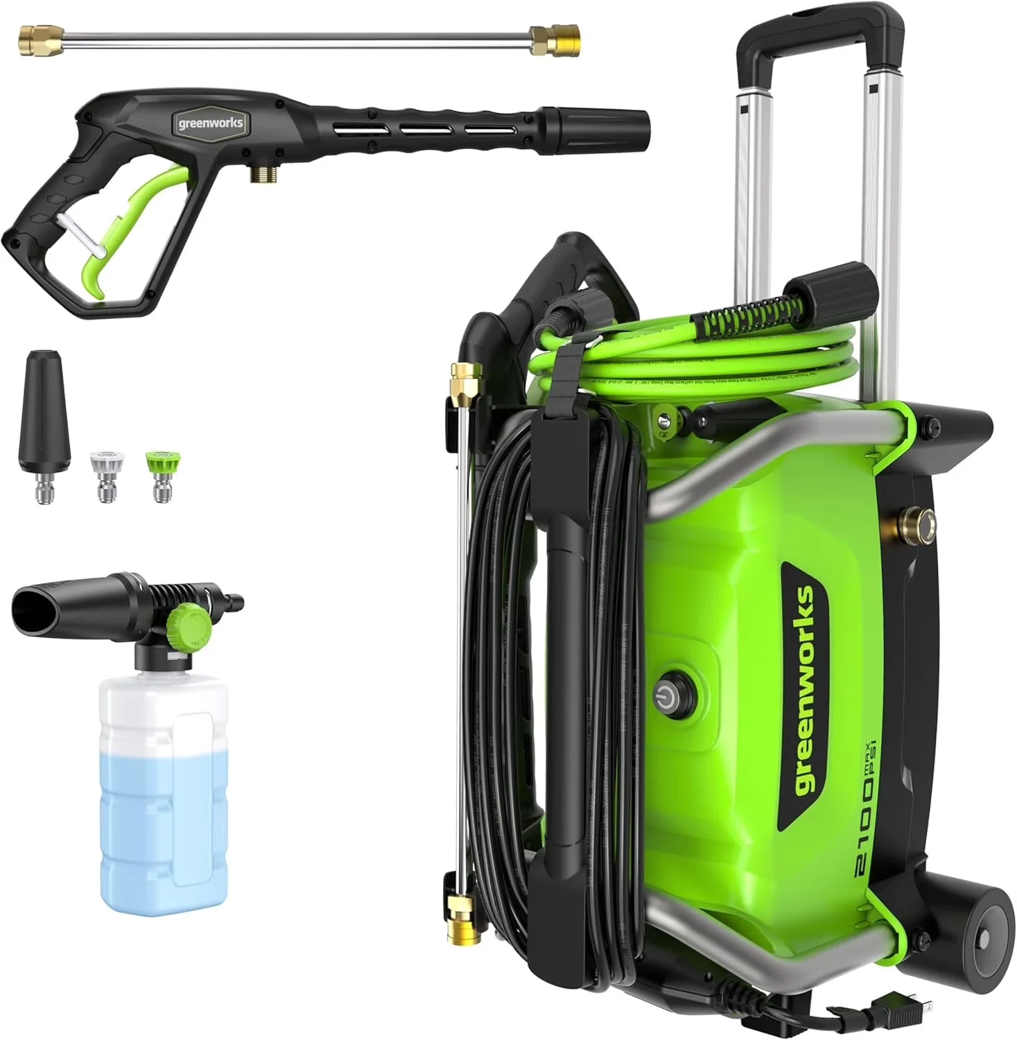 Pressure Washer Efficient with 2100 PSI Portable, 1.2 GPM, Wheels + Telescoping Handle - Model 117F99