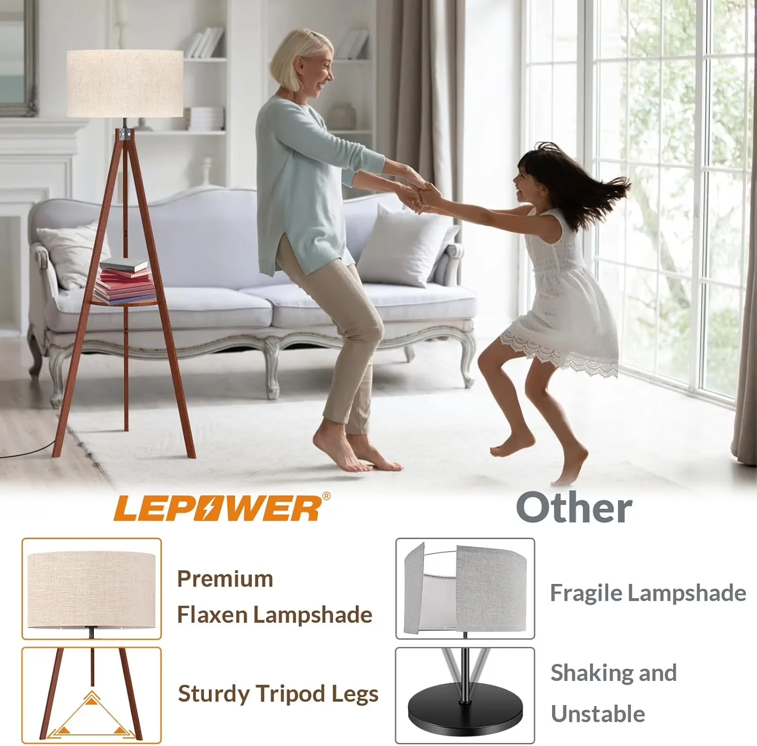 Reliable Floor Lamp with LED, Eco Friendly, Energy Efficient - Brown Wood Model 4331B3