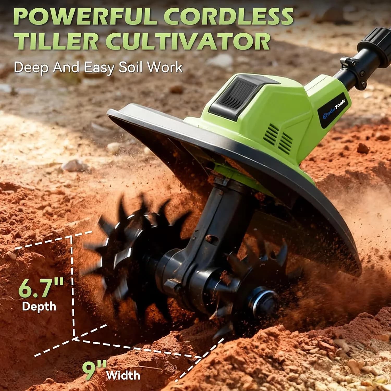 Durable Trillers Cultivator with Battery, 21V, 2×4.0Ah Batteries & Fast Charger - Model 06BFBF