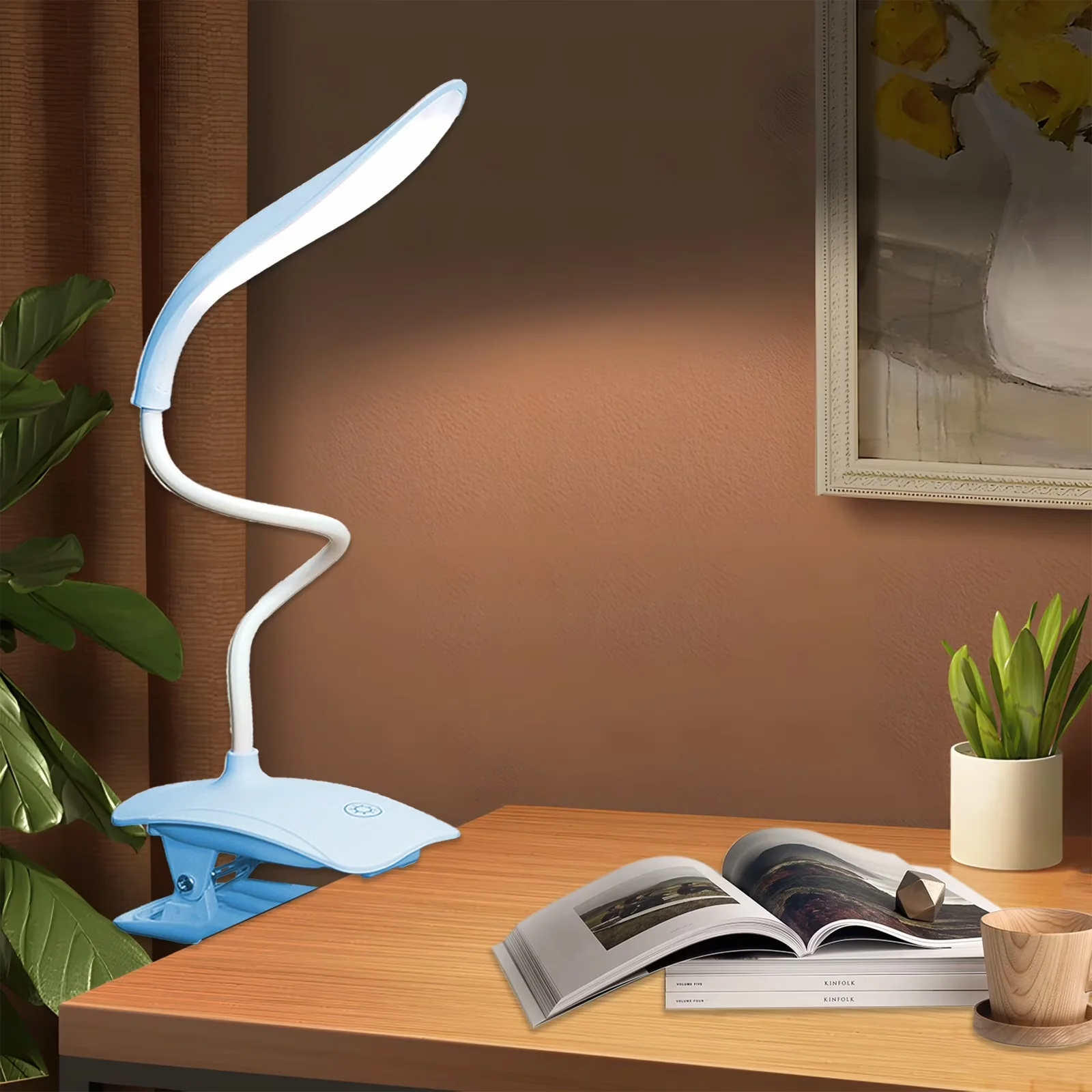 Versatile Desk Lamp with LED, Battery, Blue LED Night Light - Blue Iron for Office, Dorm Model 182513