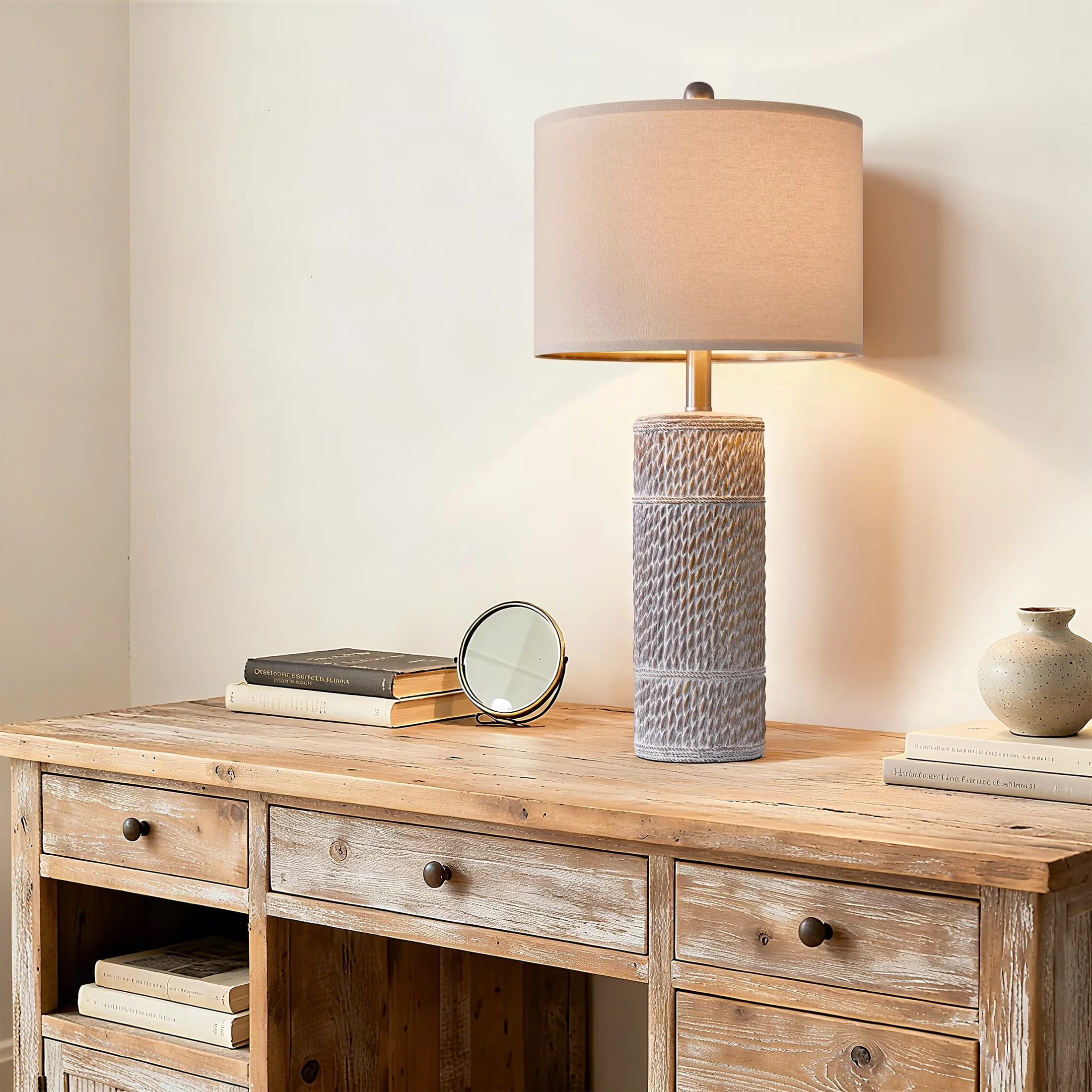 Lamp Set Stylish with LED, Energy Efficient, Eco Friendly - White Resin for Living Room, Bedroom Model 631DD4