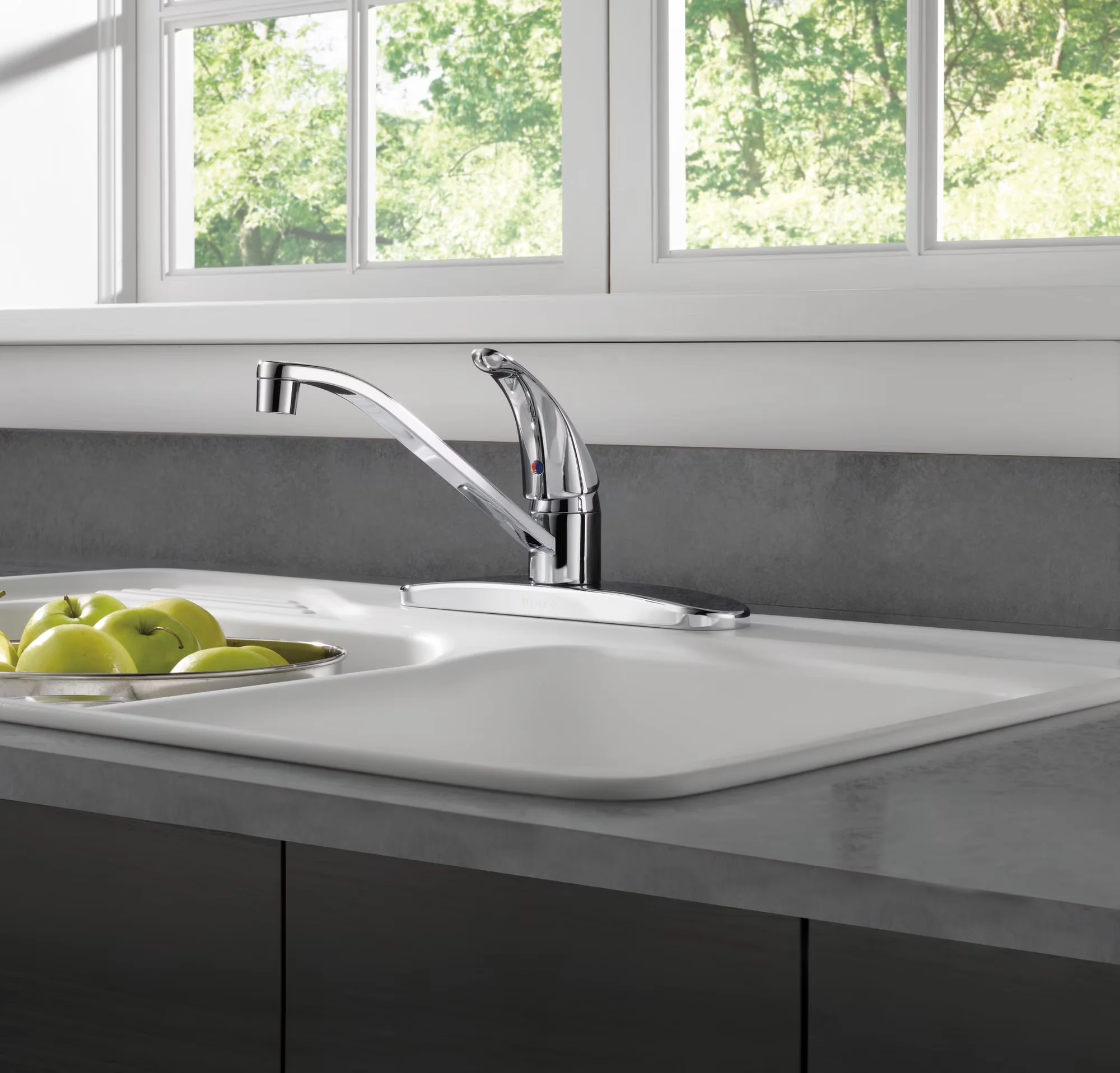 Kitchen Renovation Quality with 3-hole sink application, Spout swivels 360° or added convenience - Silver Brass Model 052E85