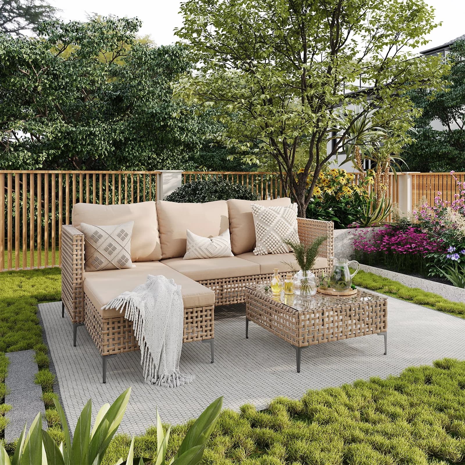 Patio Conversation Set Innovative with Weatherproof, Couch & Coffee Table, Outdoor Wicker - Metal,Rattan Yellow Model C96409