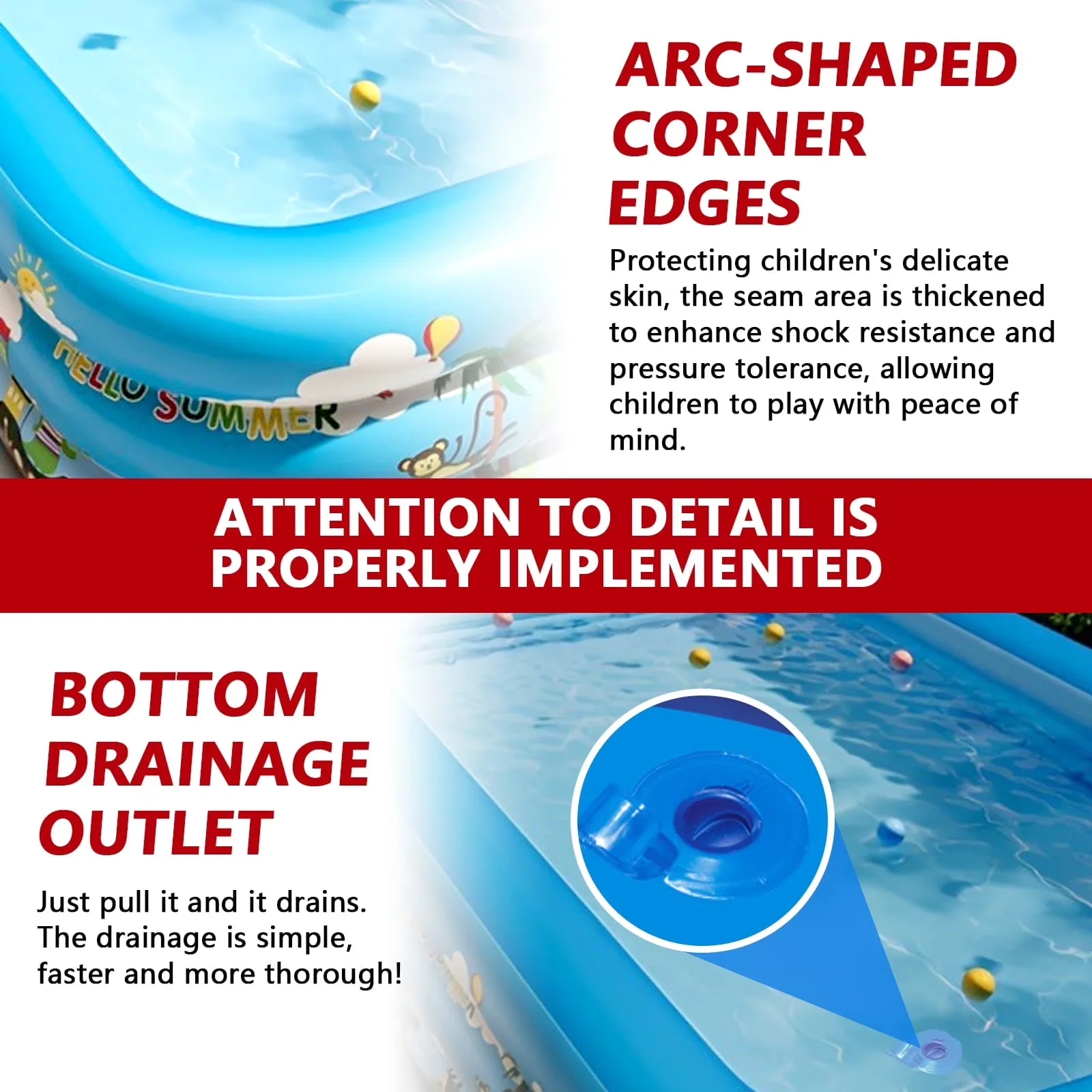Inflatable Pool Sleek with Sizes Designed for Everyone:, Key Features & Benefits:, Large: 82″ x 55″ x 22″ for Garden, Party - Model 180A62