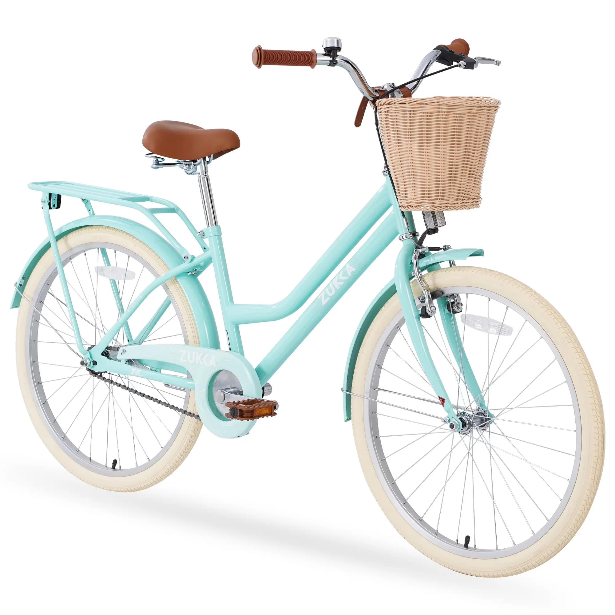 Cruiser Bike Classic with Adjustable Seat, Basket, Children's Bicycle - Mint Green Model BA4434