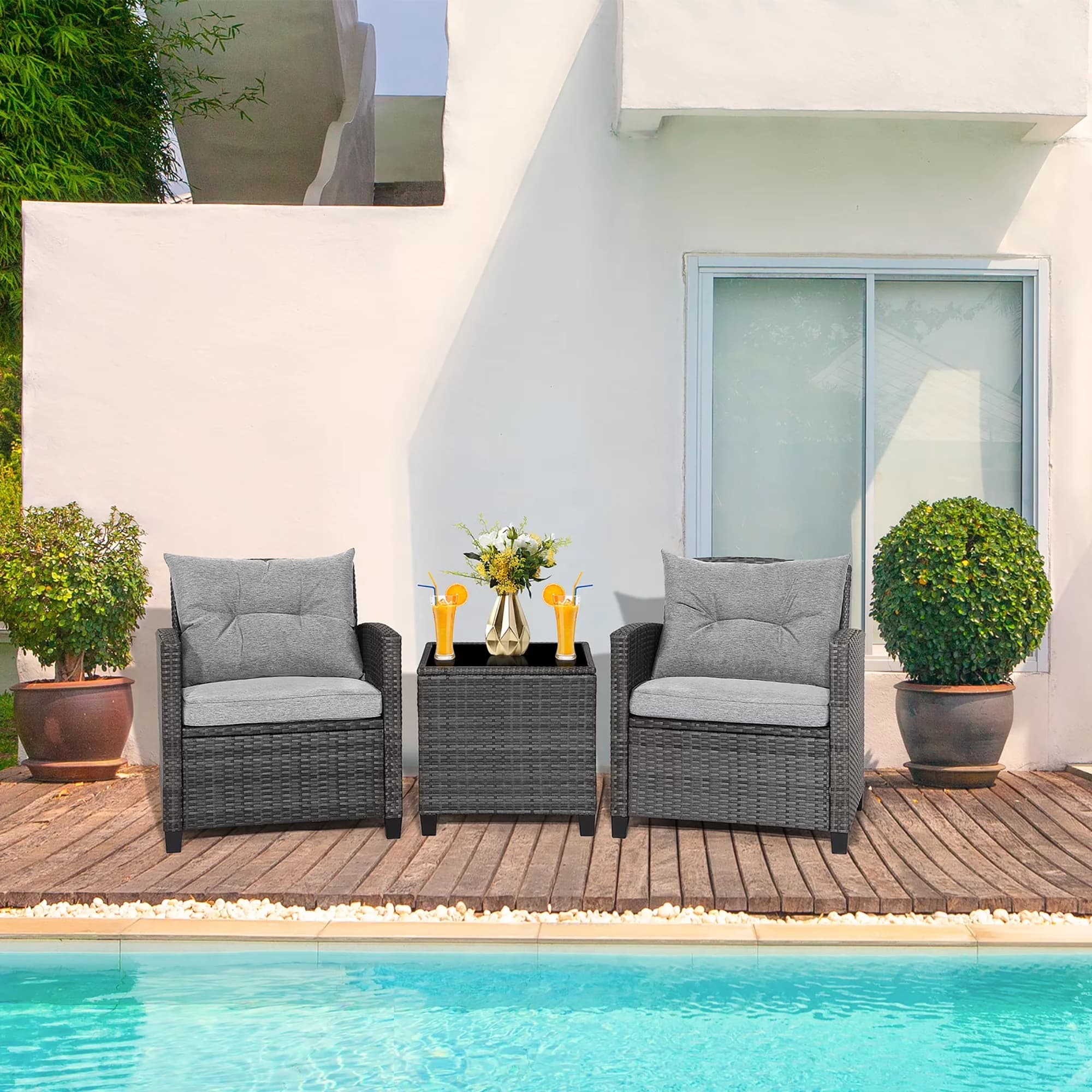 Innovative Patio Conversation Set with Storage - Gray 3PCS for Home and Office Model 17ABA1