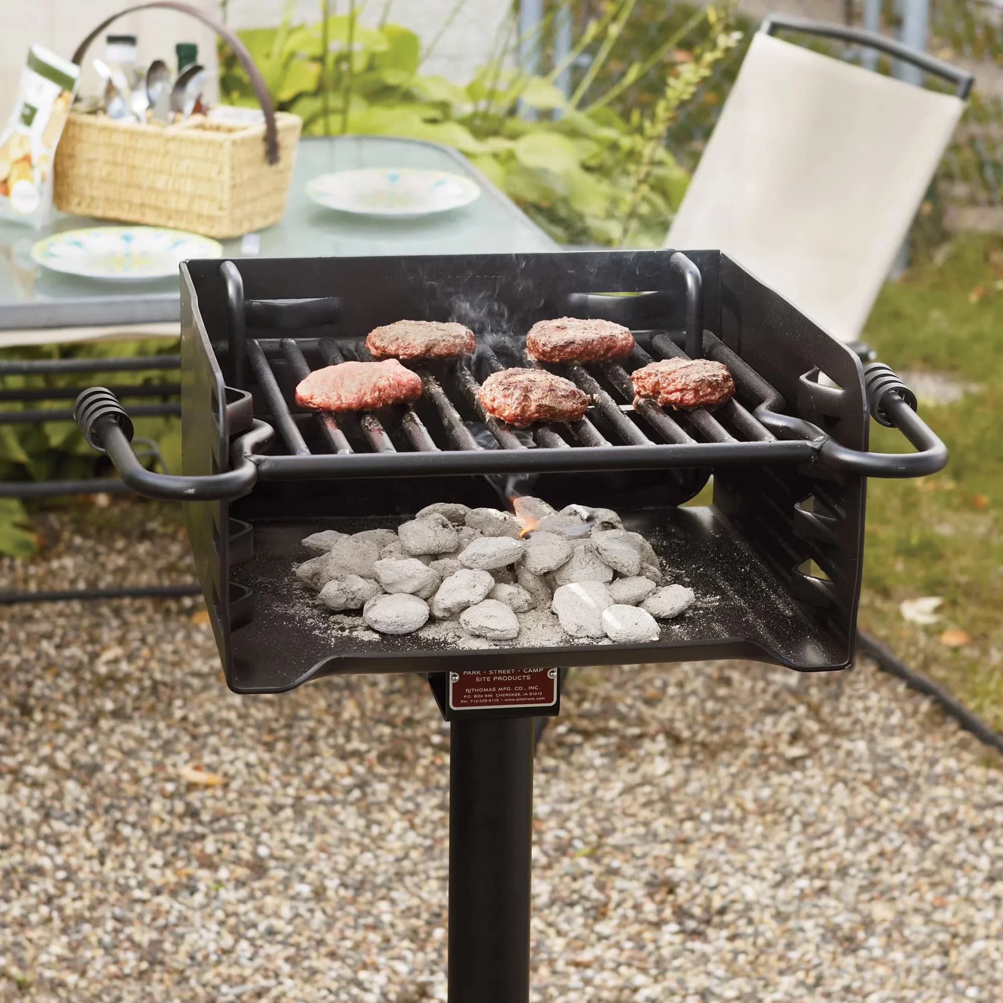 Stylish Flat Top Grill with Charcoal Basket, Park Style Steel Charcoal, Black - Steel Black Model BD3EA7