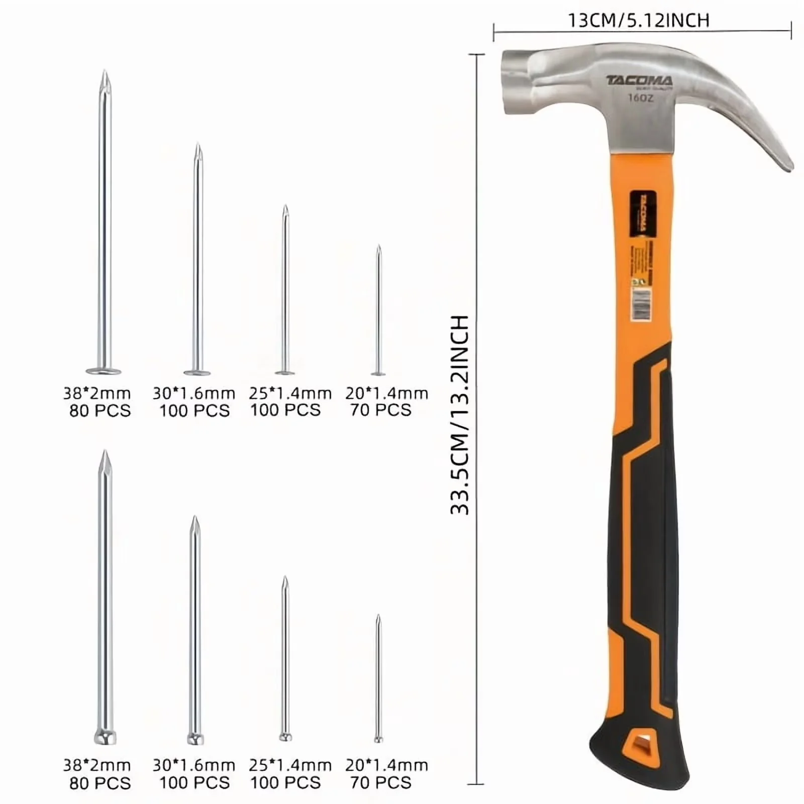 Quality Hand Tool Set with Magnetic, Rust Resistant, Chrome-Plated Nails - Steel for Home Model 62C686