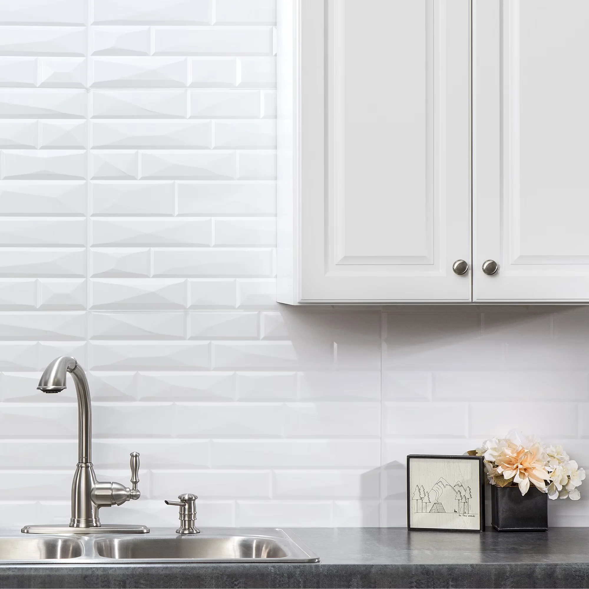 Versatile Kitchen Renovation with Easy To Clean, Includes 5 panels (covers 15 sq ft) - Vinyl Gloss White Model 72B09A