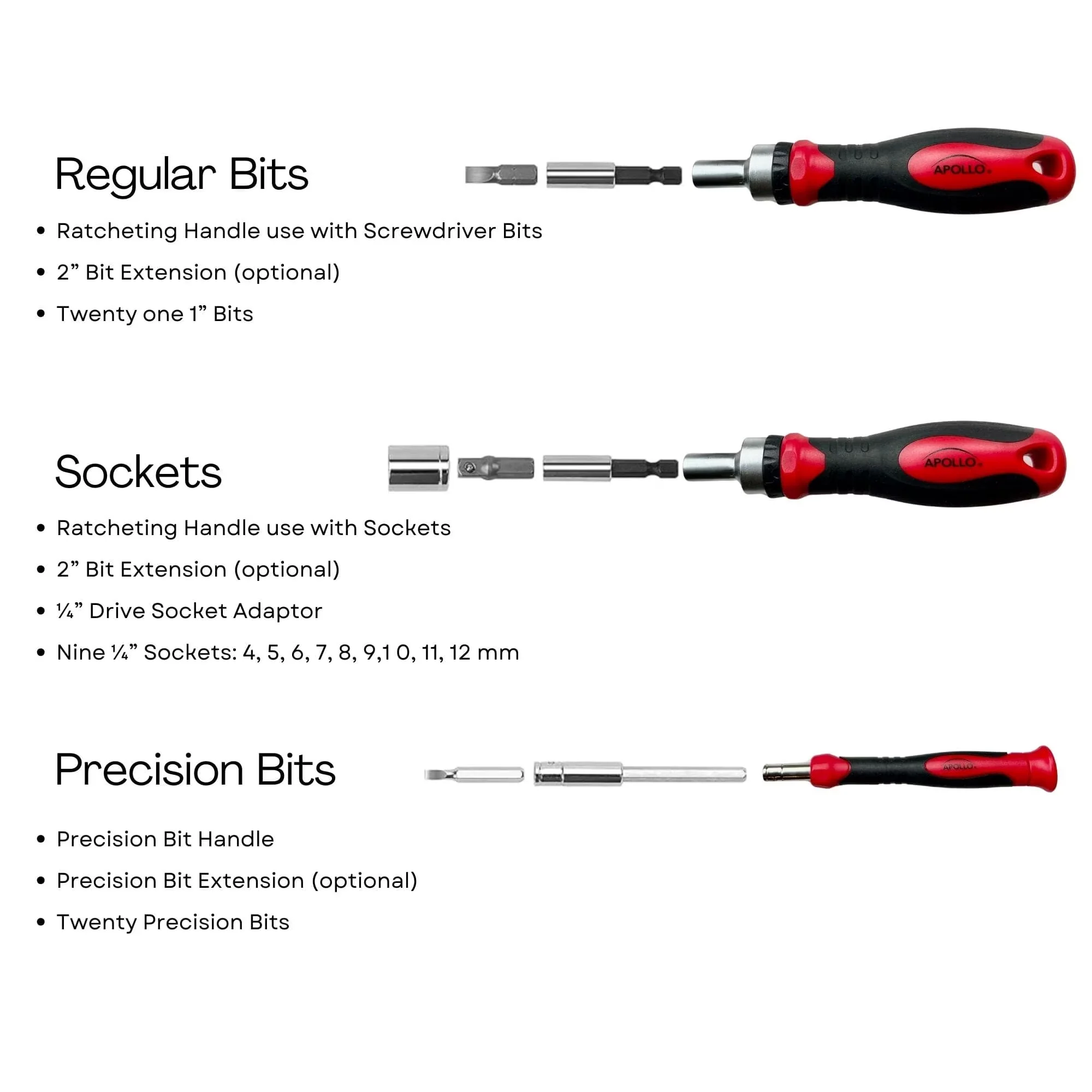 Premium Hand Tool Set with Ratcheting Bit Driver, 55 Piece Metric - Red Model BD1172